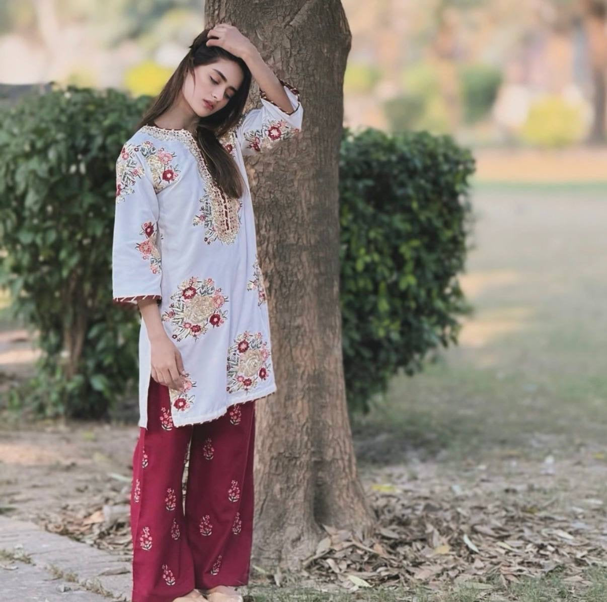 THREAD & SEQUINS, FAUX GEORGETTE FABRIC✨KURTI, DUPATTA & PENT