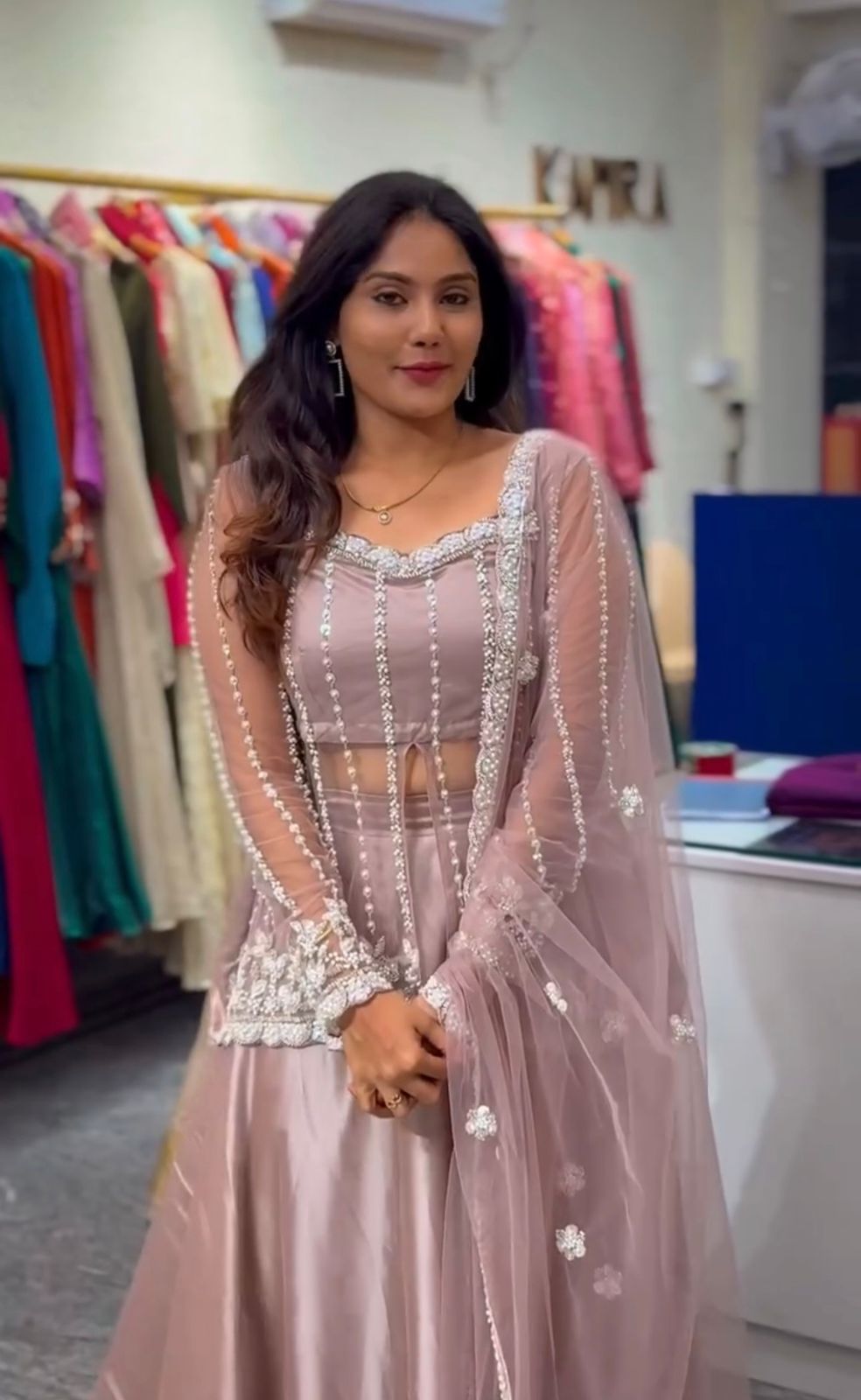 Designer Rangoli Silk Lehenga with Embroidered Koti & Sequin Net Dupatta