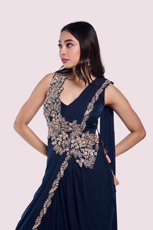 Ready-to-Wear Heavy Rangoli Embroidered Saree with Fully Stitched Blouse | Premium Cording Work Saree