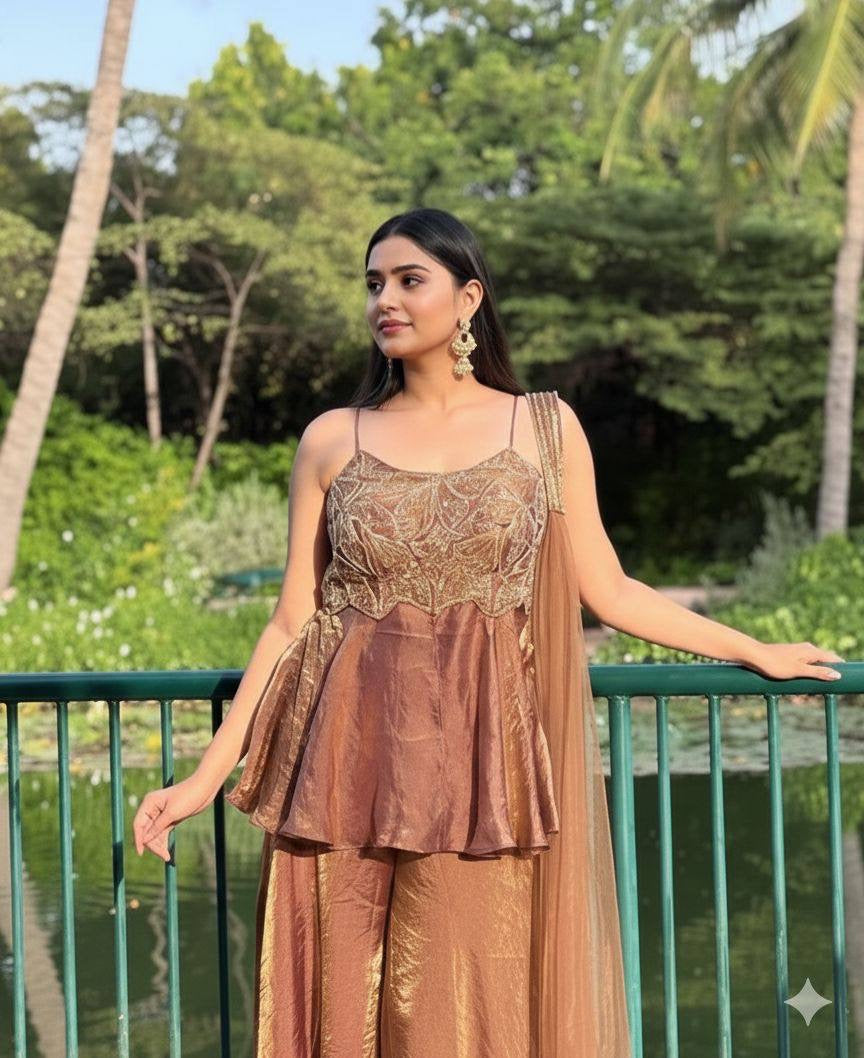 ✨ EXCLUSIVE AND TRENDY FOR WEDDING SEASON OUR SEQUENCE EMBROIDERED TOP, PLAZZO AND DUPATTA ✨