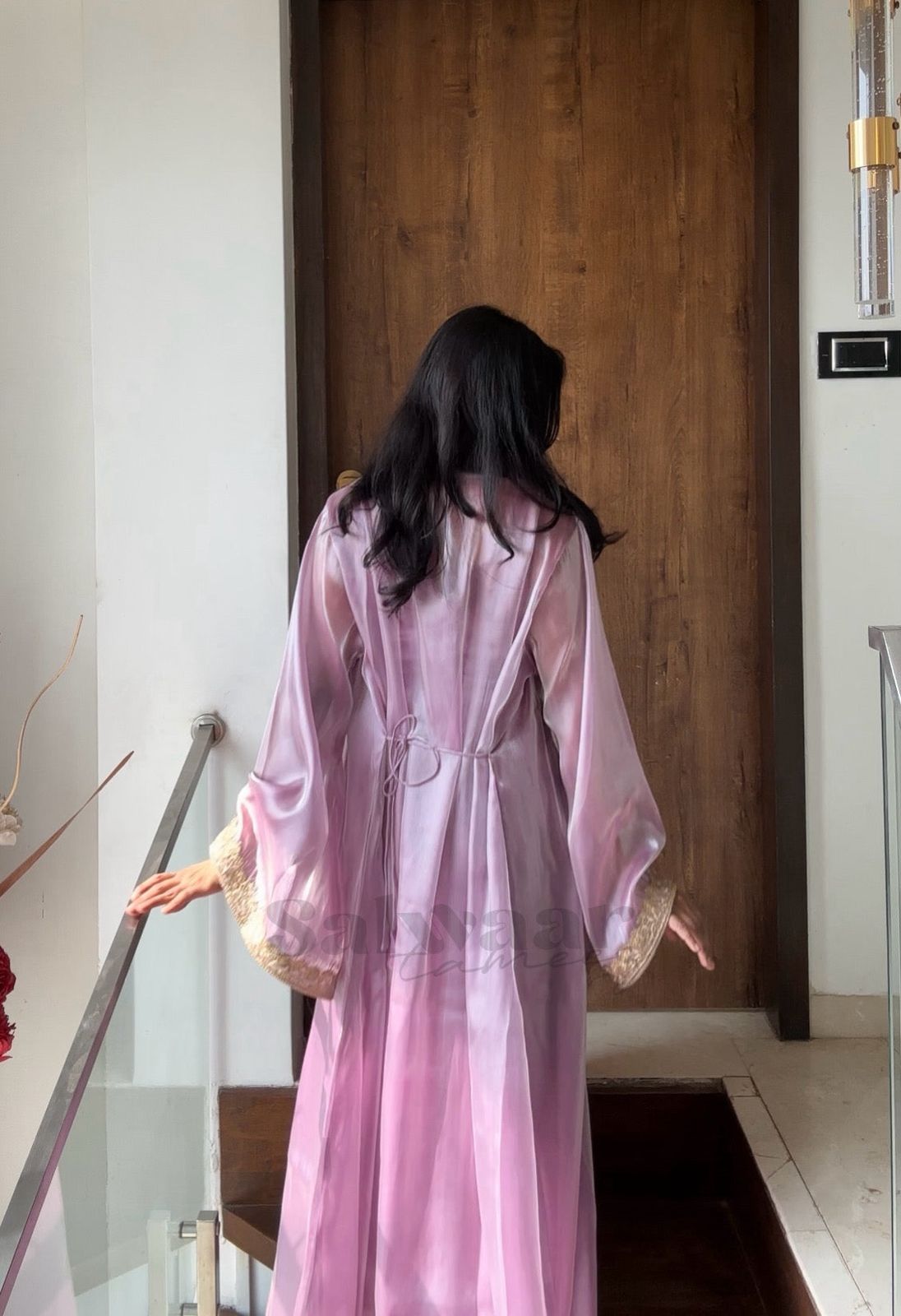 Lilac Three-Piece Jacket Set with Gold Embroidery