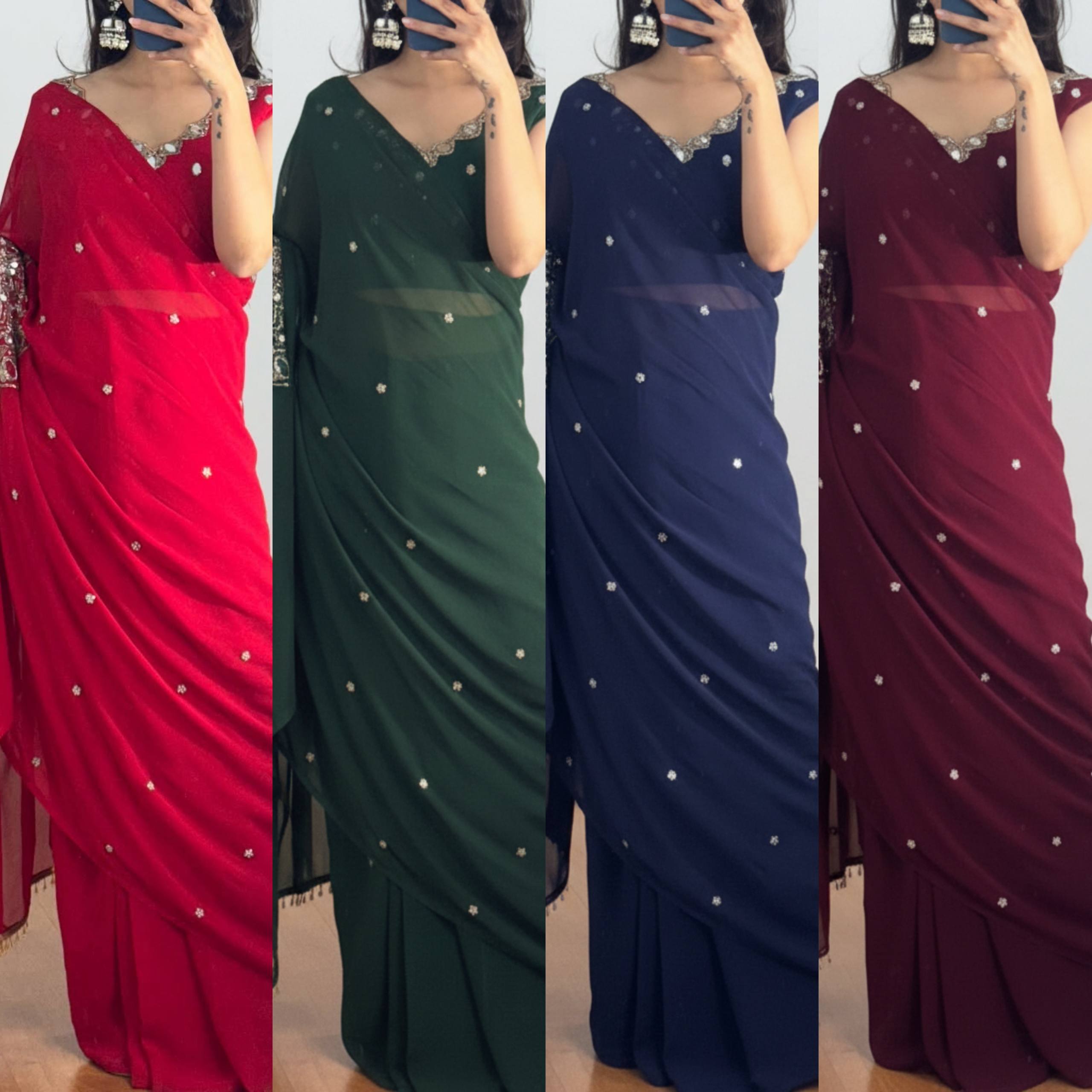 EXCLUSIVE 2 STYLES HAND WORKED DRAPE SAREE