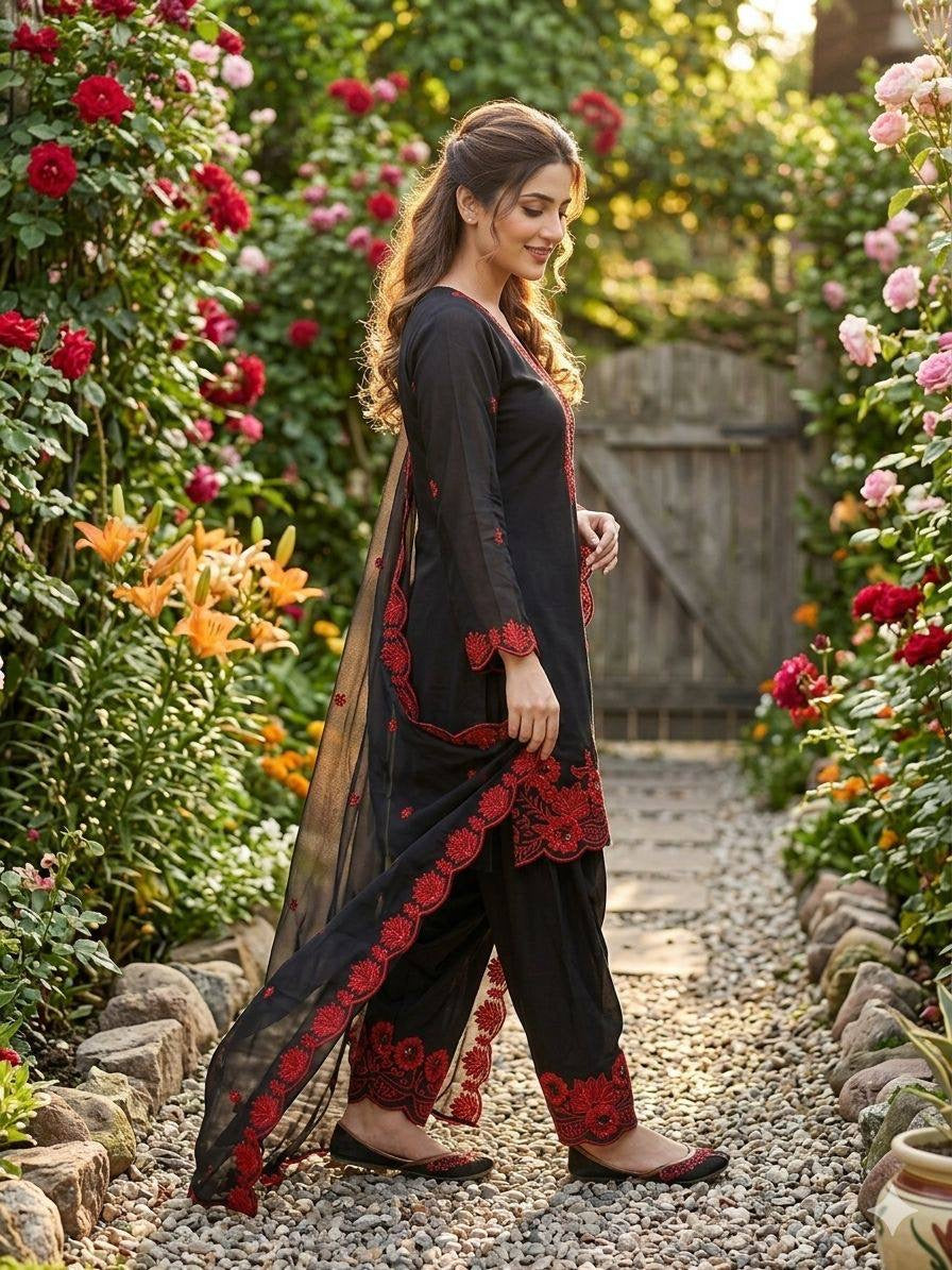 EMBROIDERY WORKED TOP, FARSI SALWAAR WITH DUPATTA