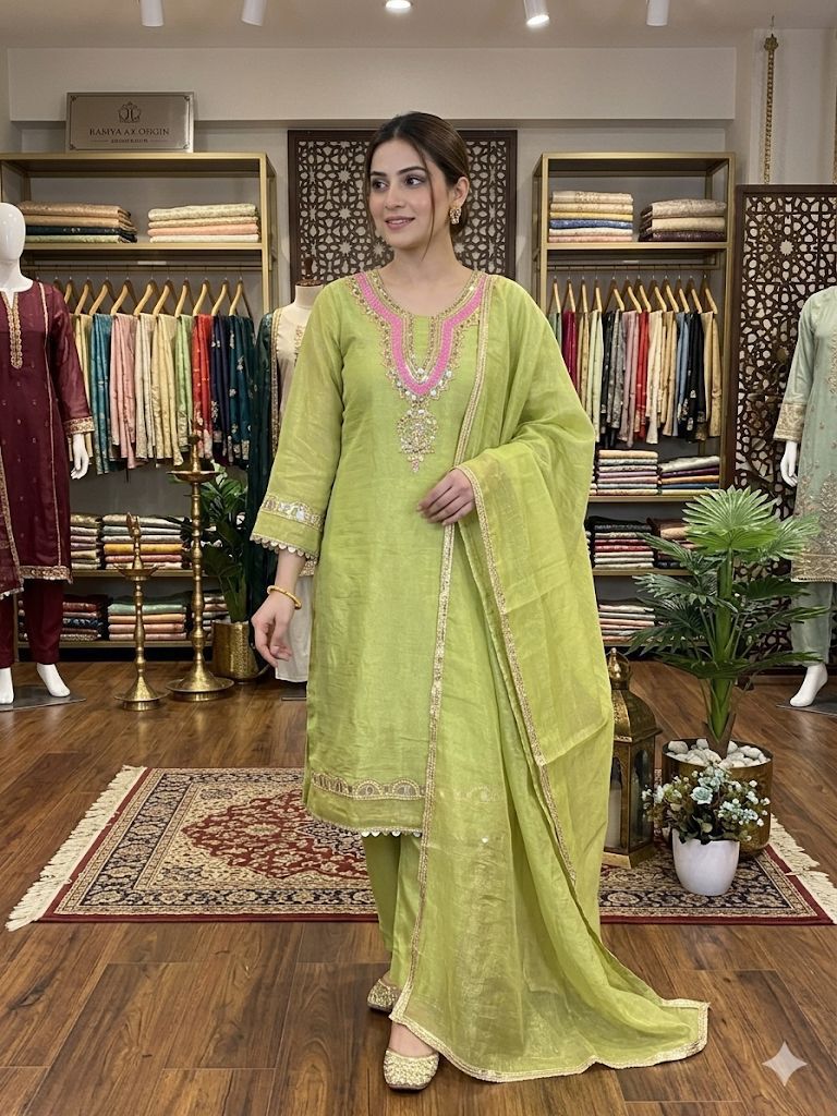 REAL MIRROR WORKED TOP, PANT WITH DUPATTA