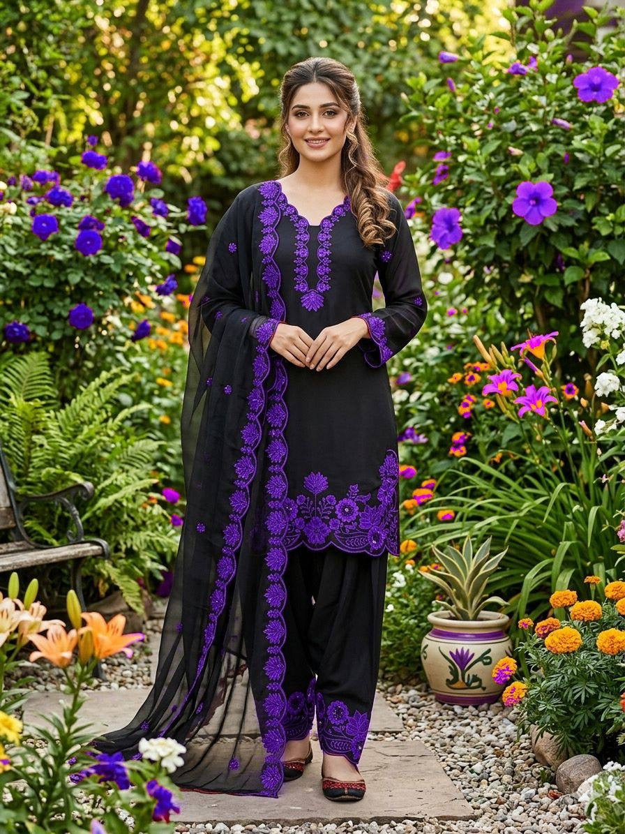 EMBROIDERY WORKED TOP, FARSI SALWAAR WITH DUPATTA