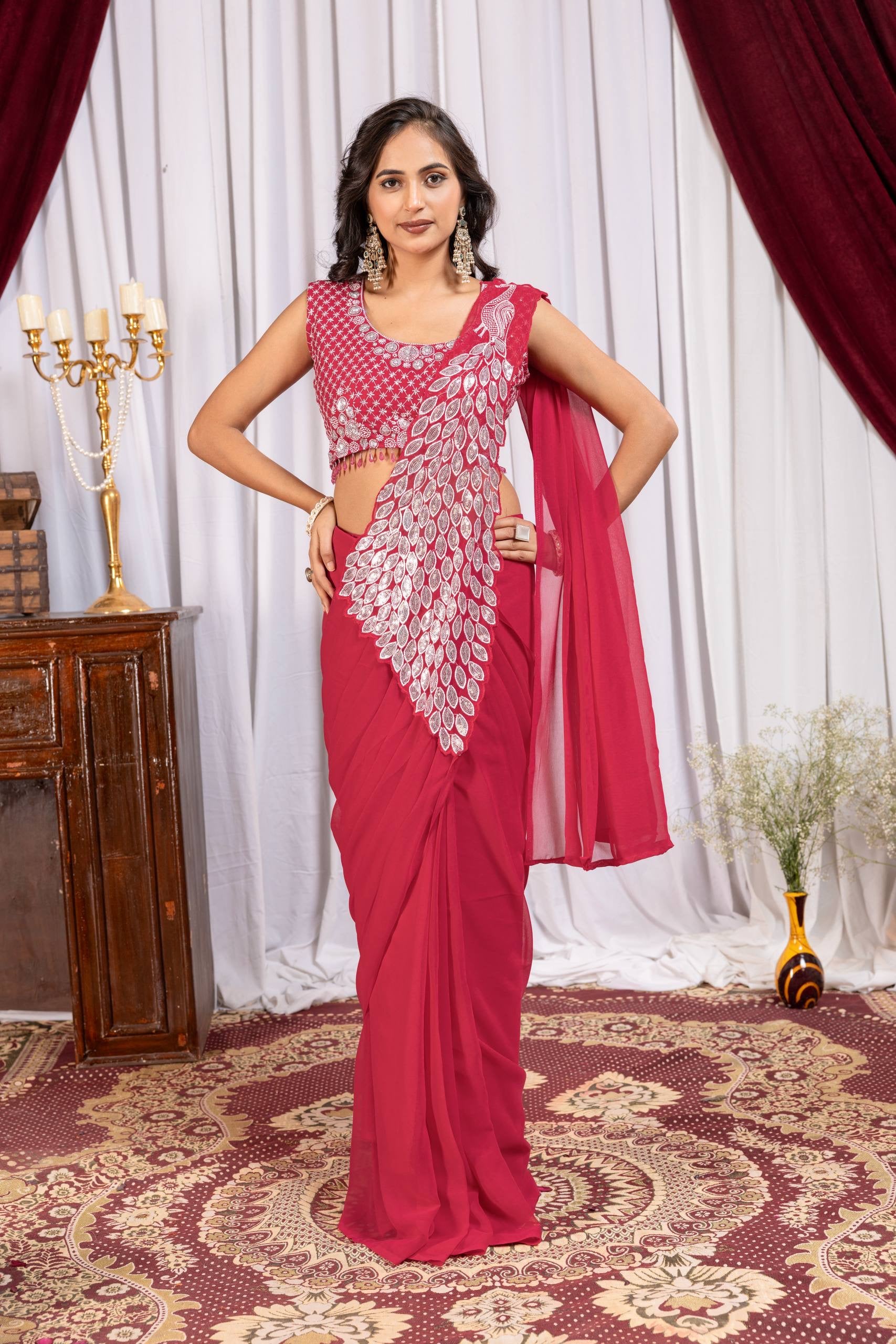 Designer Ready-to-Wear Saree with Stylish Embroidered Blouse