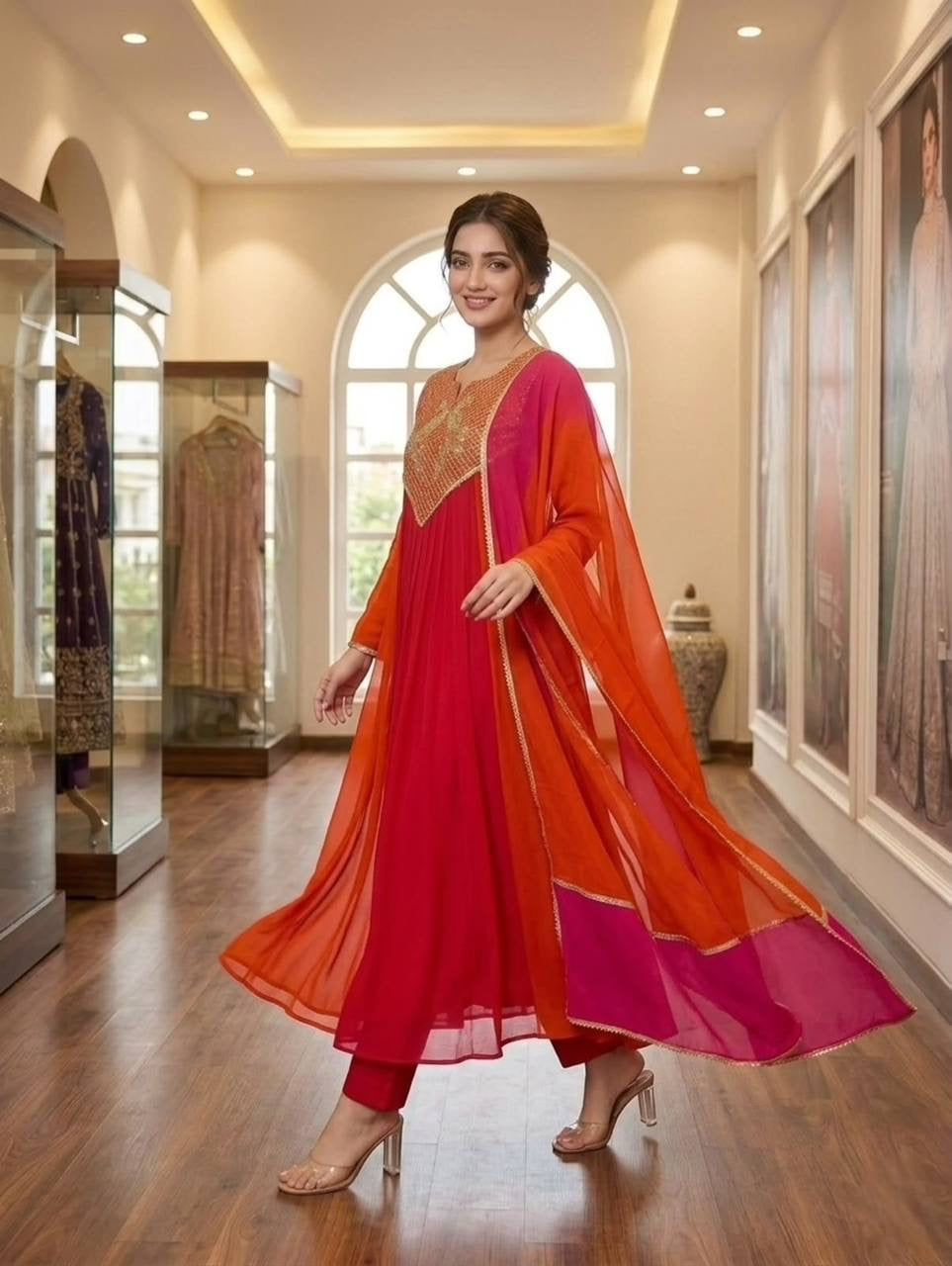 Beautiful Dual Tone Mul Chanderi Anarkali Set