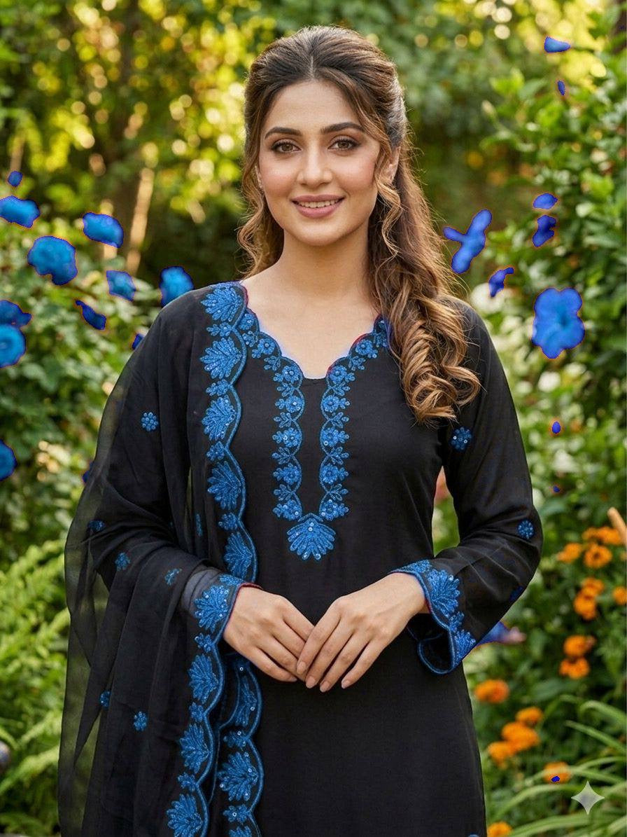 EMBROIDERY WORKED TOP, FARSI SALWAAR WITH DUPATTA