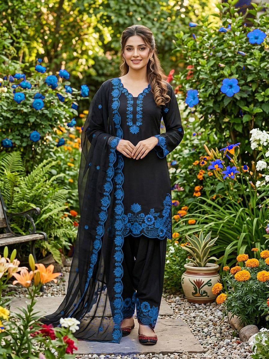 EMBROIDERY WORKED TOP, FARSI SALWAAR WITH DUPATTA