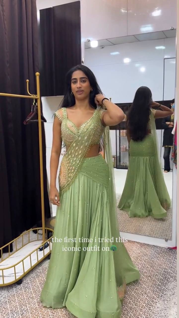 🌿 Premium Heavy Chinon Silk Lehenga Set with Embroidery Work (Green)