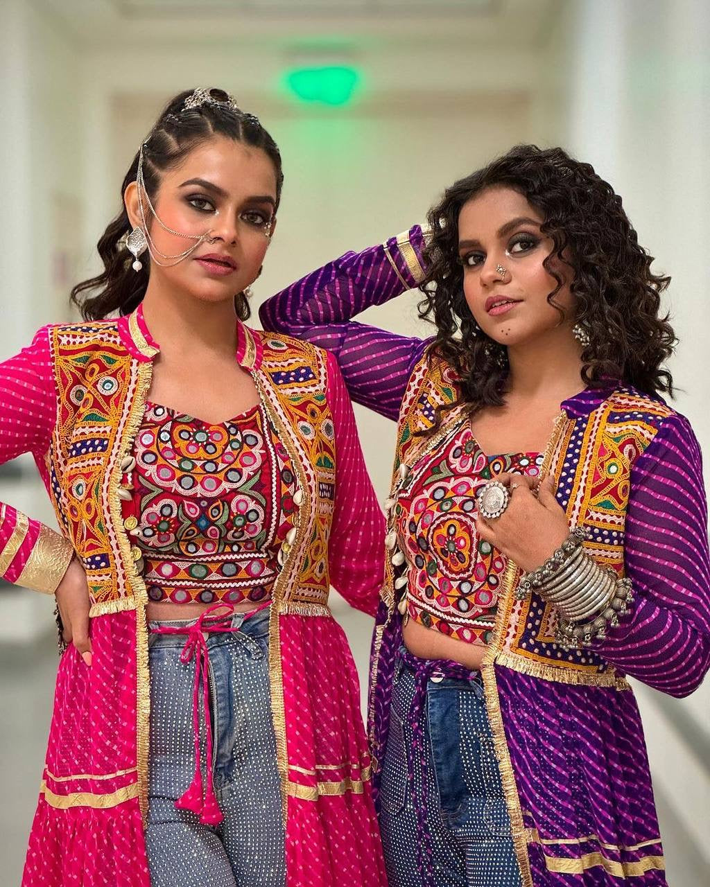Premium Navratri Mirror Work Shrug with Embroidered Blouse