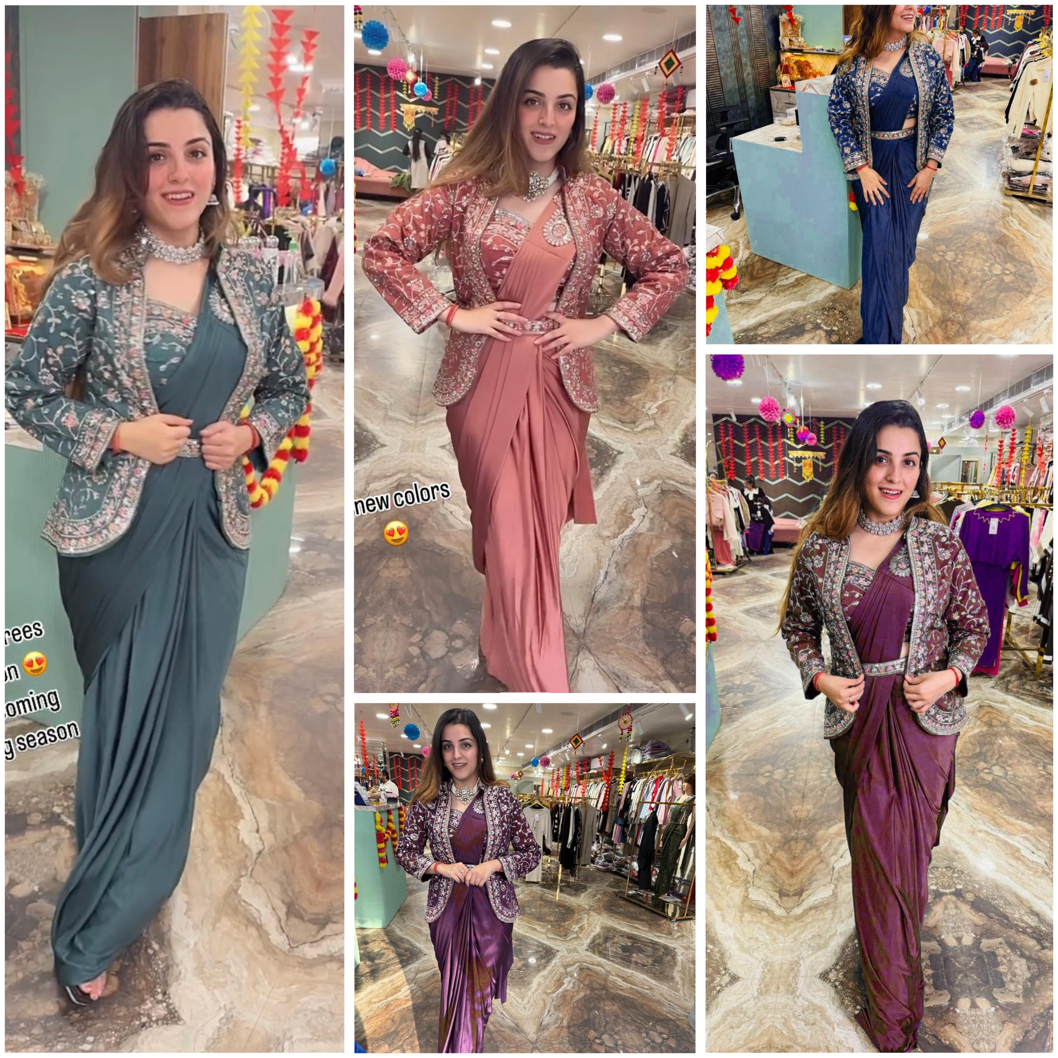 Trendy Indo-Western Ready-to-Wear Saree with Embroidered Koti & Stitched Blouse