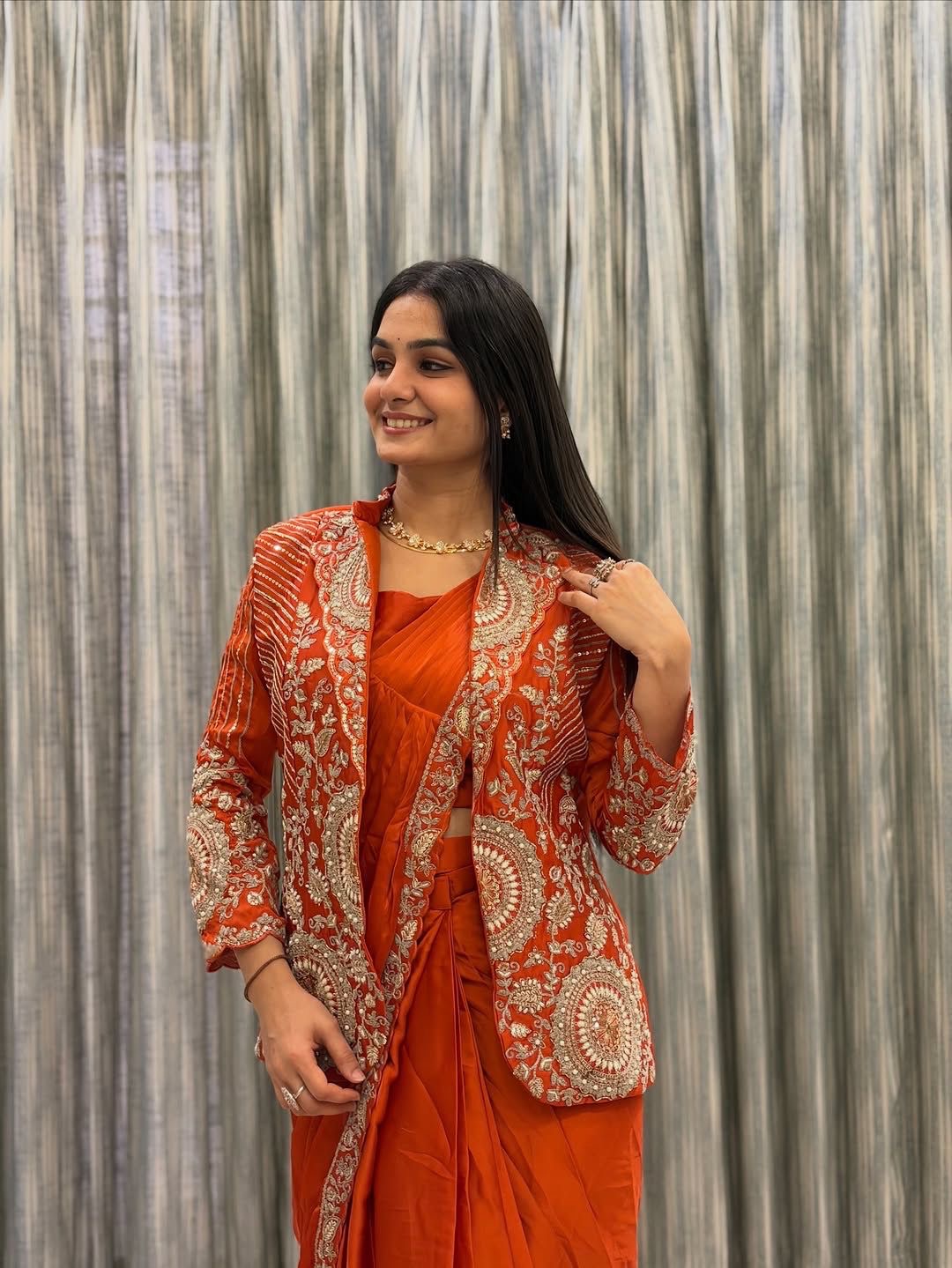 Embroidered Sequin Ready-to-Wear Saree with Full Koti