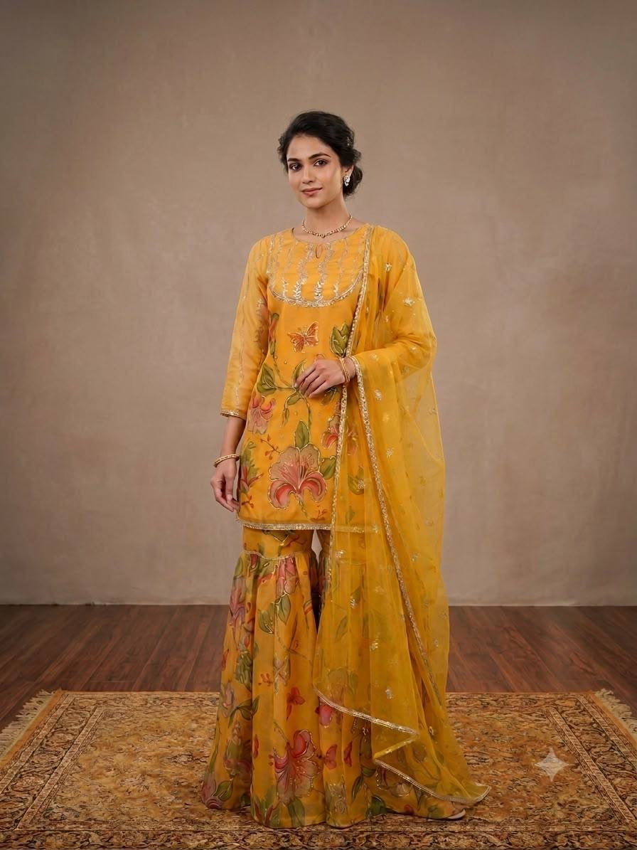 BEAUTIFUL SEQUENCE EMBROIDERED WORKED TOP , SARARA WITH DUPATTA