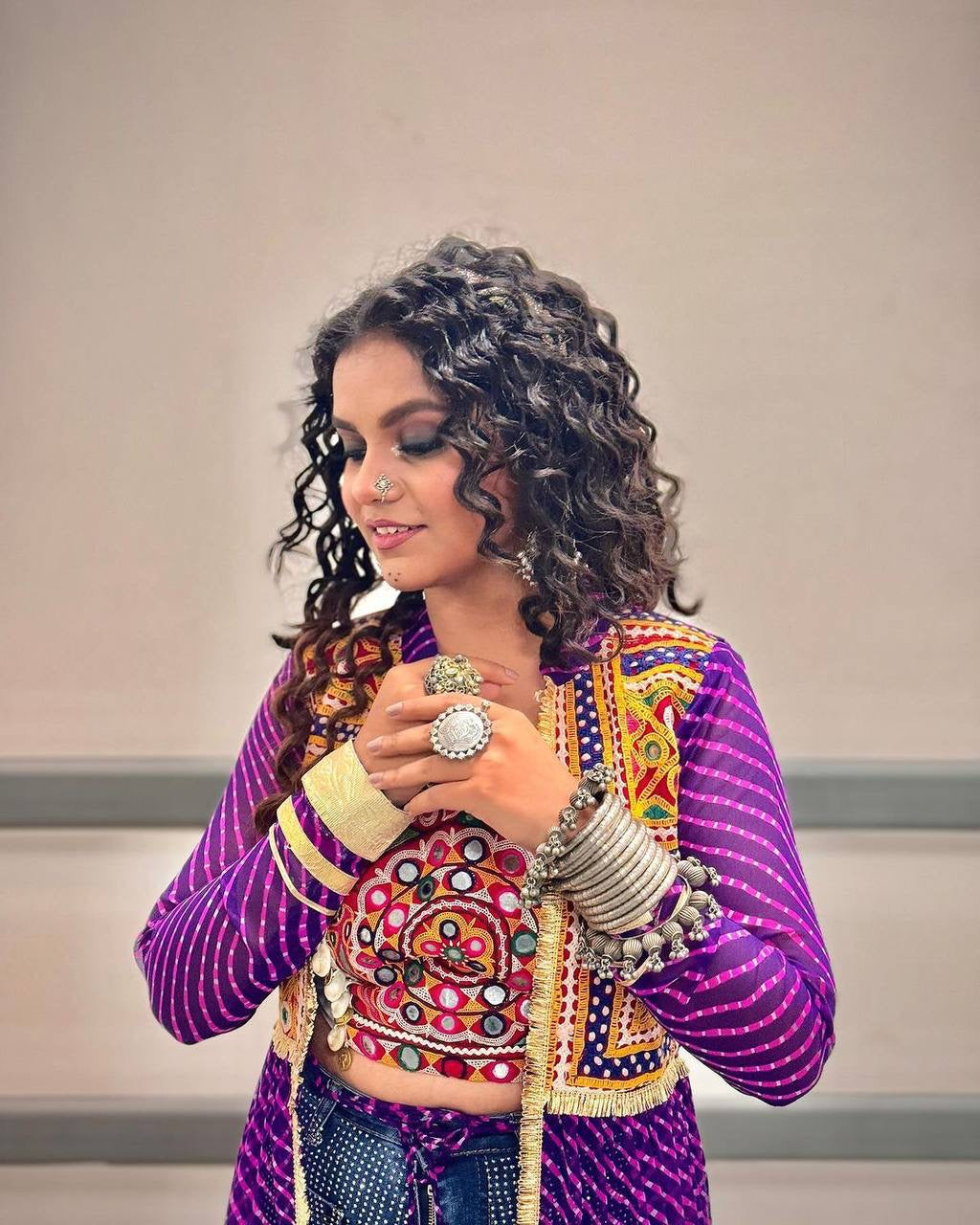 Premium Navratri Mirror Work Shrug with Embroidered Blouse