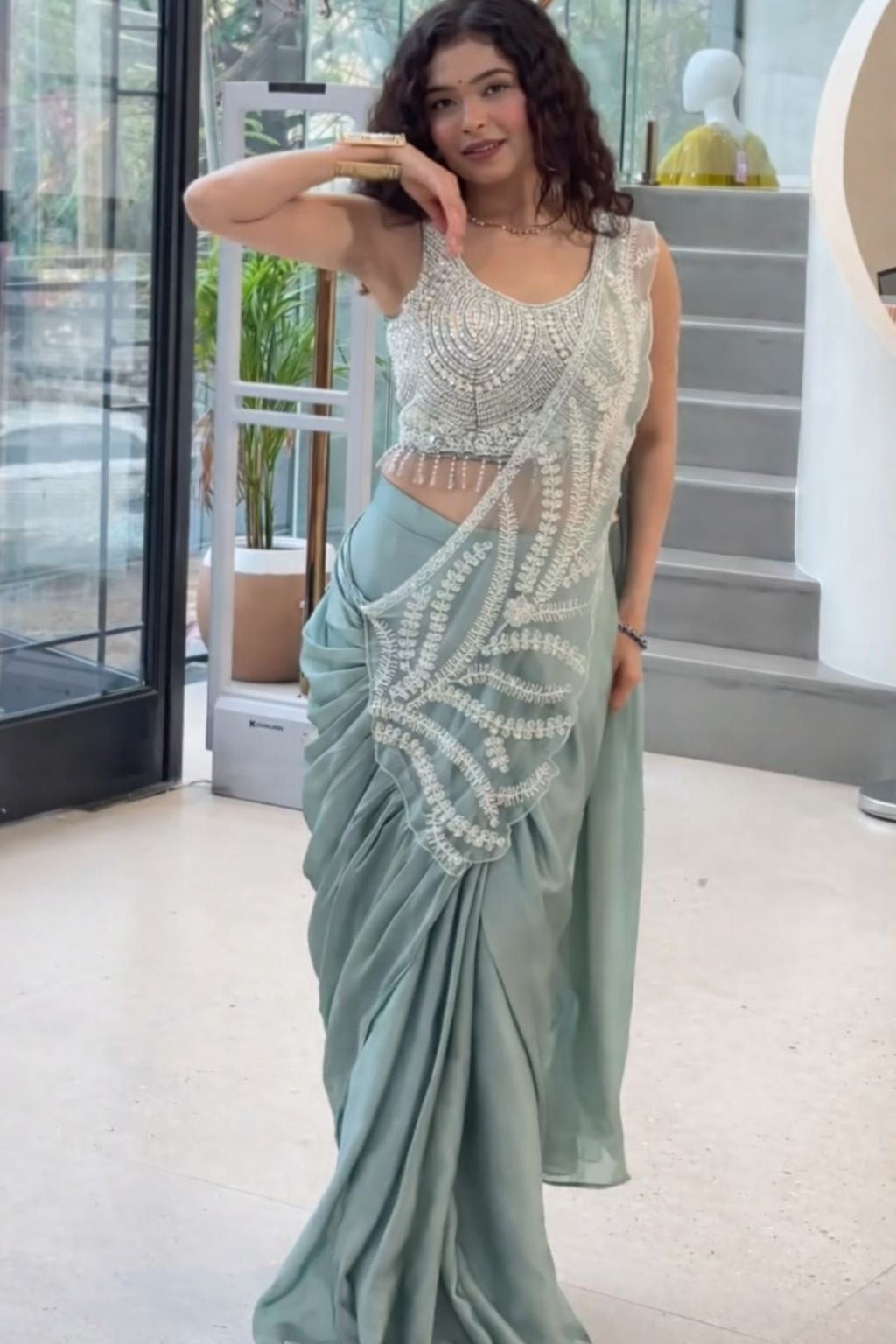 ready to wear saree with Embroidery Blouse