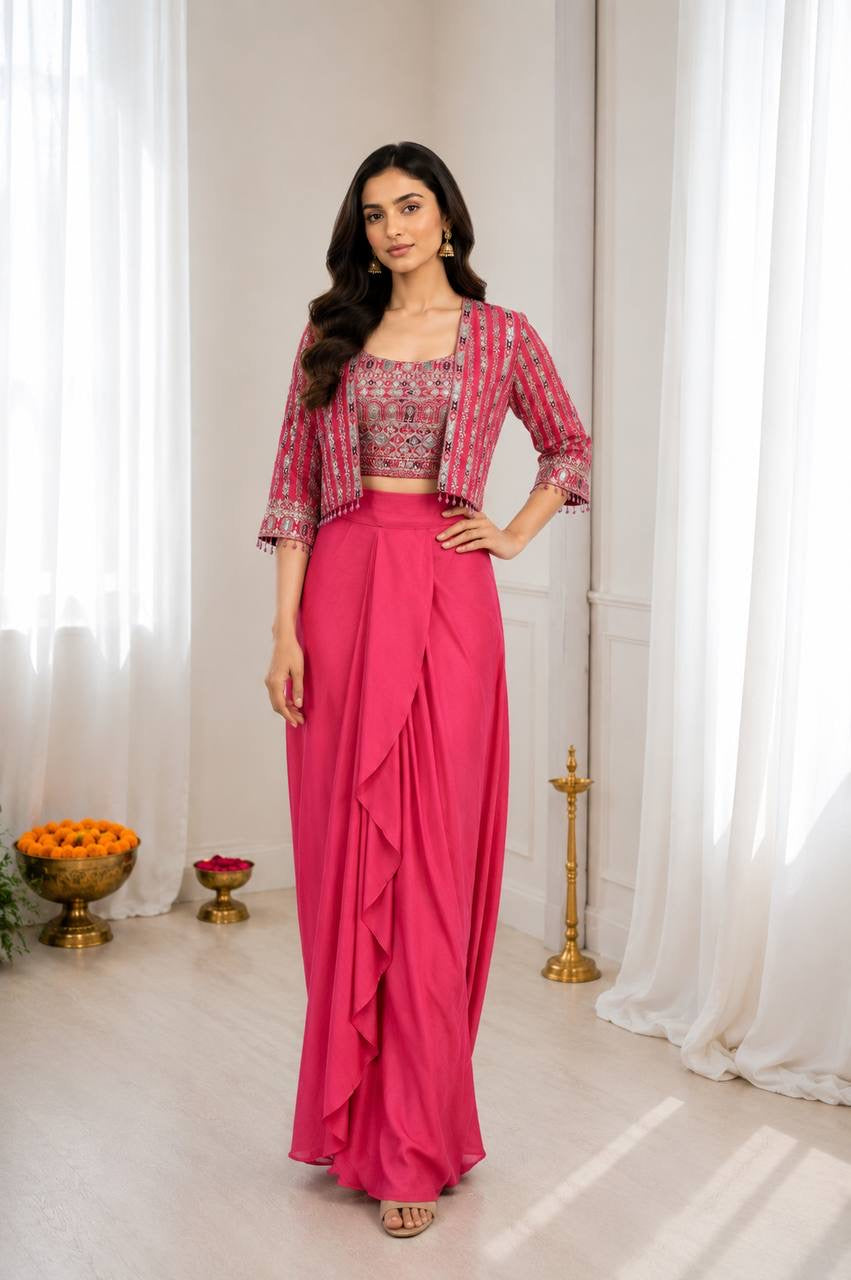 Experience effortless luxury with this premium Koti with Dhoti Lehega