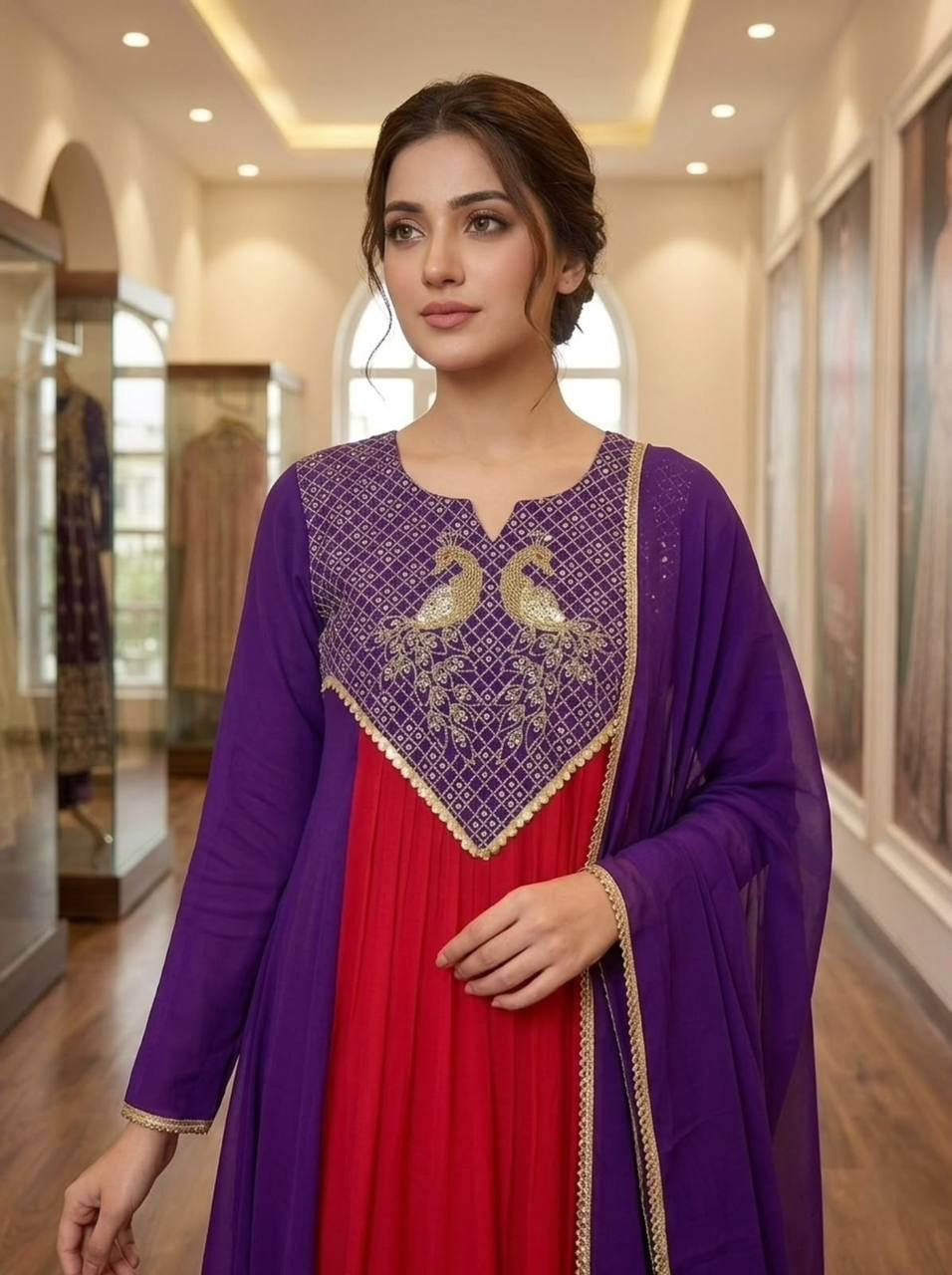 Beautiful Dual Tone Mul Chanderi Anarkali Set