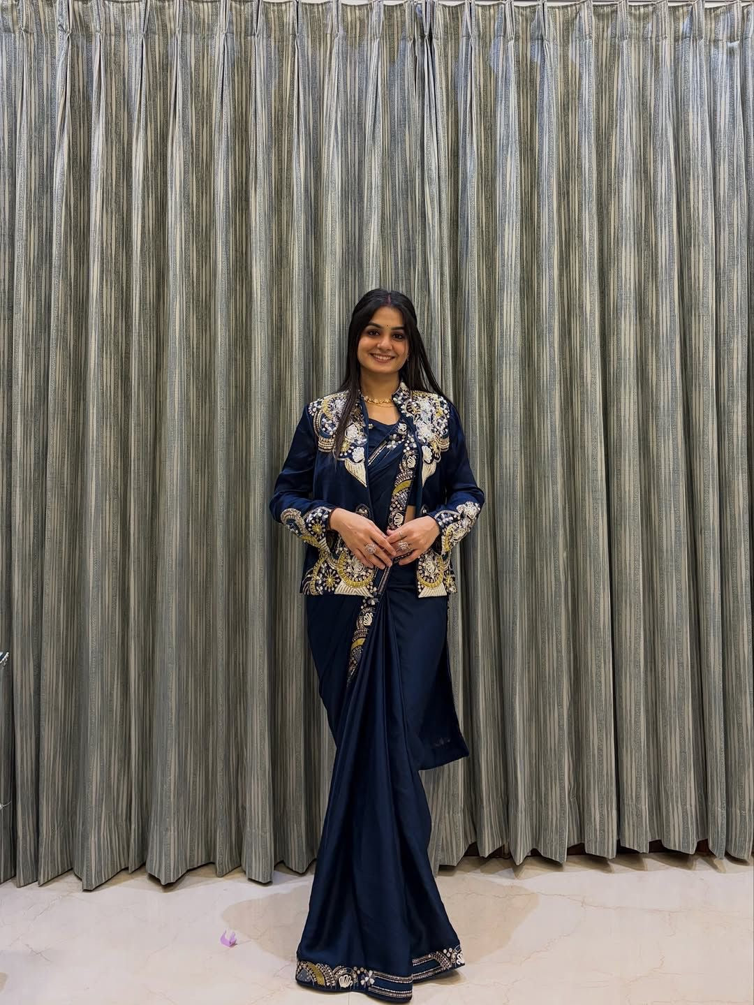 New Super Trending Embroidery Sequence work ready to wear saree with full koti