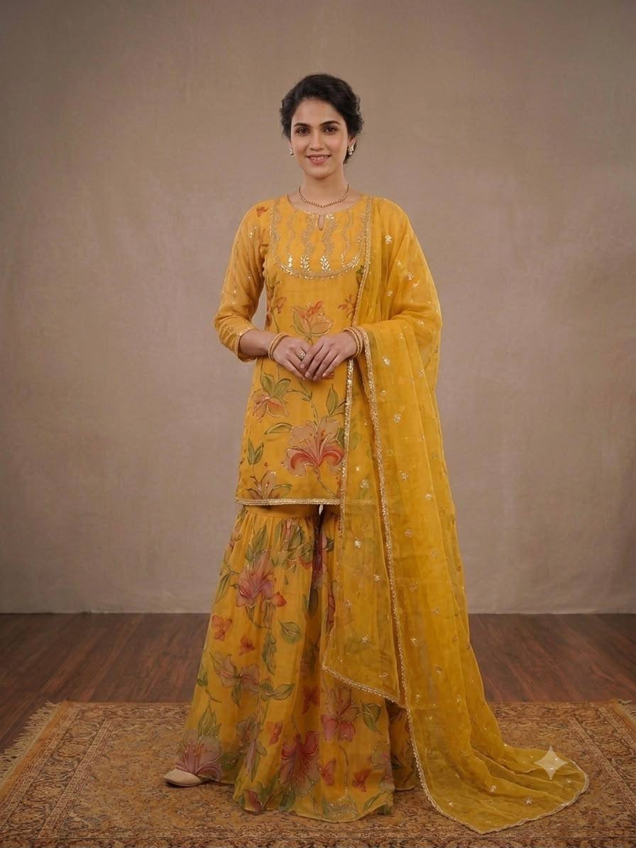 BEAUTIFUL SEQUENCE EMBROIDERED WORKED TOP , SARARA WITH DUPATTA