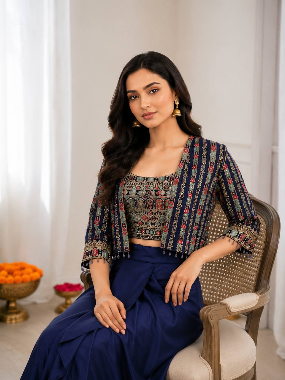 Experience effortless luxury with this premium Koti with Dhoti Lehega