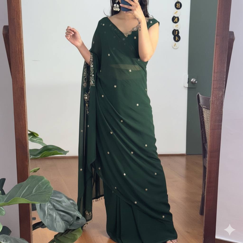 EXCLUSIVE 2 STYLES HAND WORKED DRAPE SAREE
