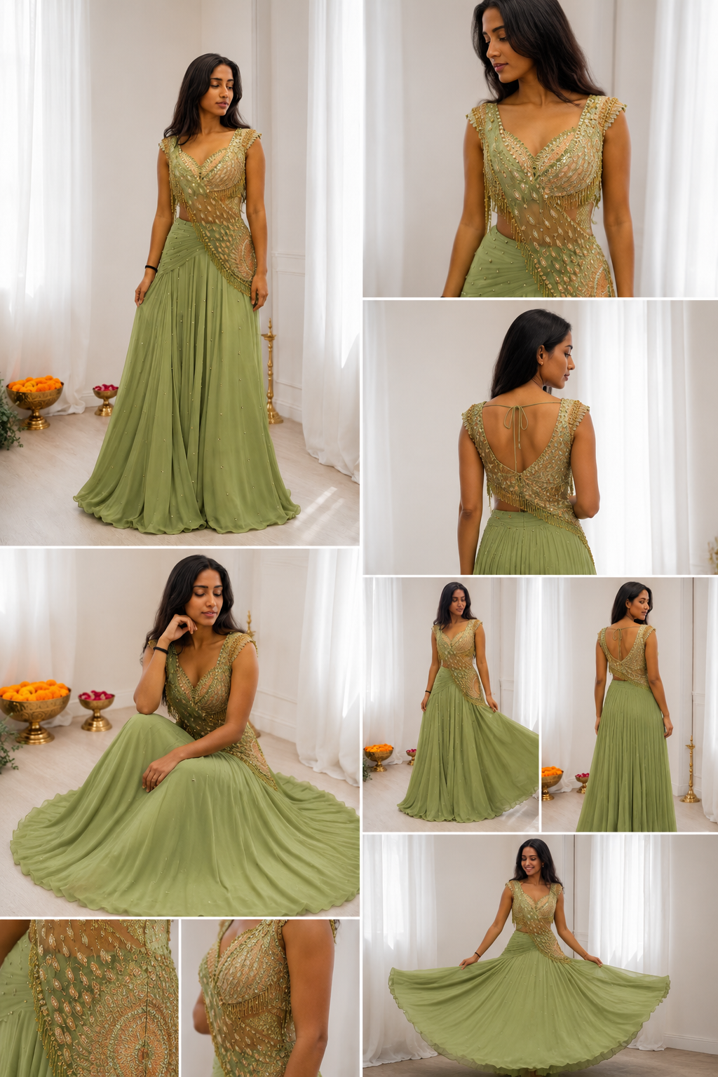 🌿 Premium Heavy Chinon Silk Lehenga Set with Embroidery Work (Green)