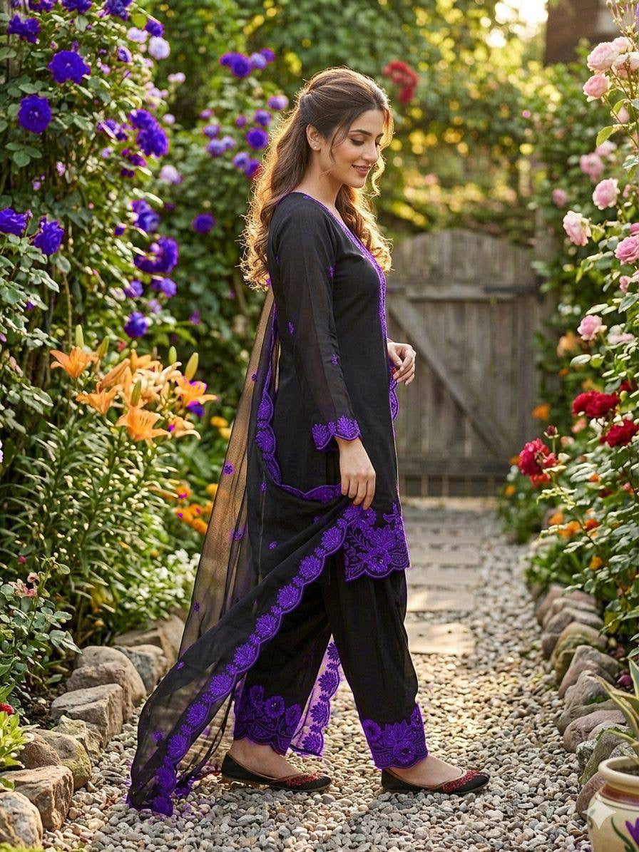 EMBROIDERY WORKED TOP, FARSI SALWAAR WITH DUPATTA