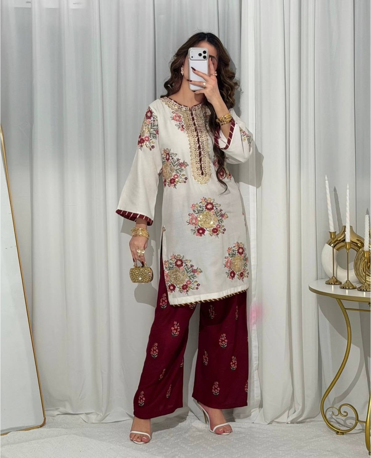 THREAD & SEQUINS, FAUX GEORGETTE FABRIC✨KURTI, DUPATTA & PENT