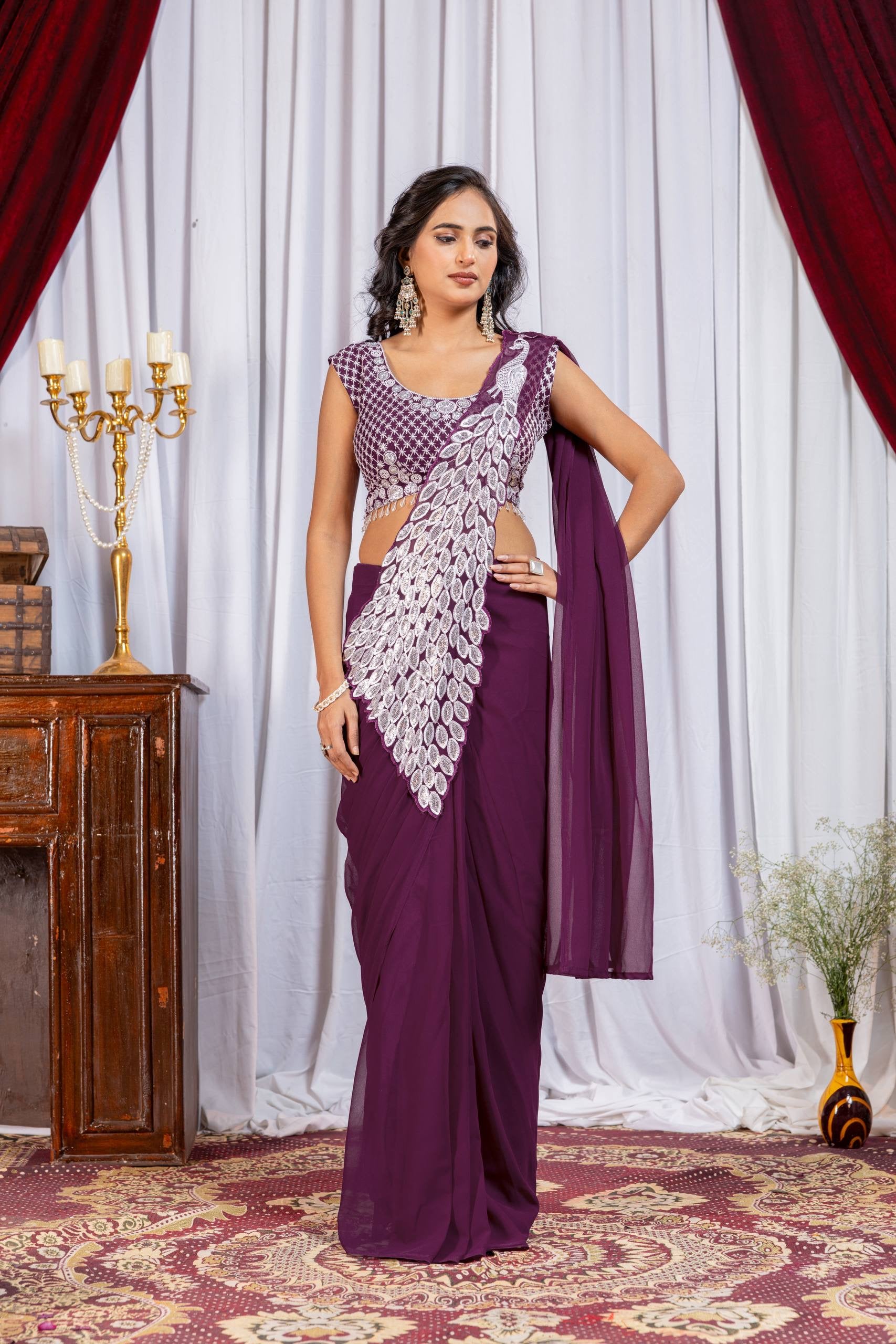 Designer Ready-to-Wear Saree with Stylish Embroidered Blouse