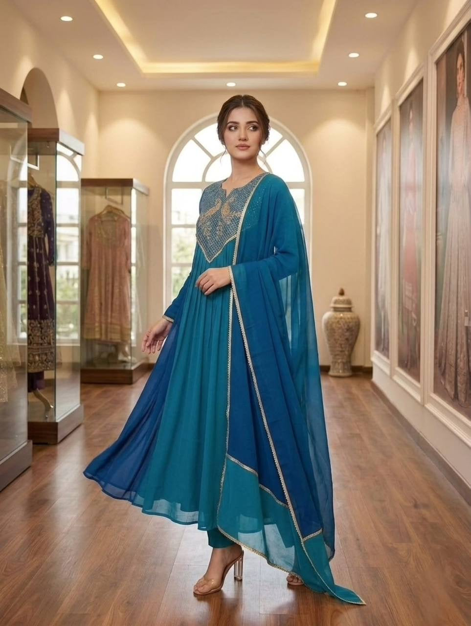 Beautiful Dual Tone Mul Chanderi Anarkali Set