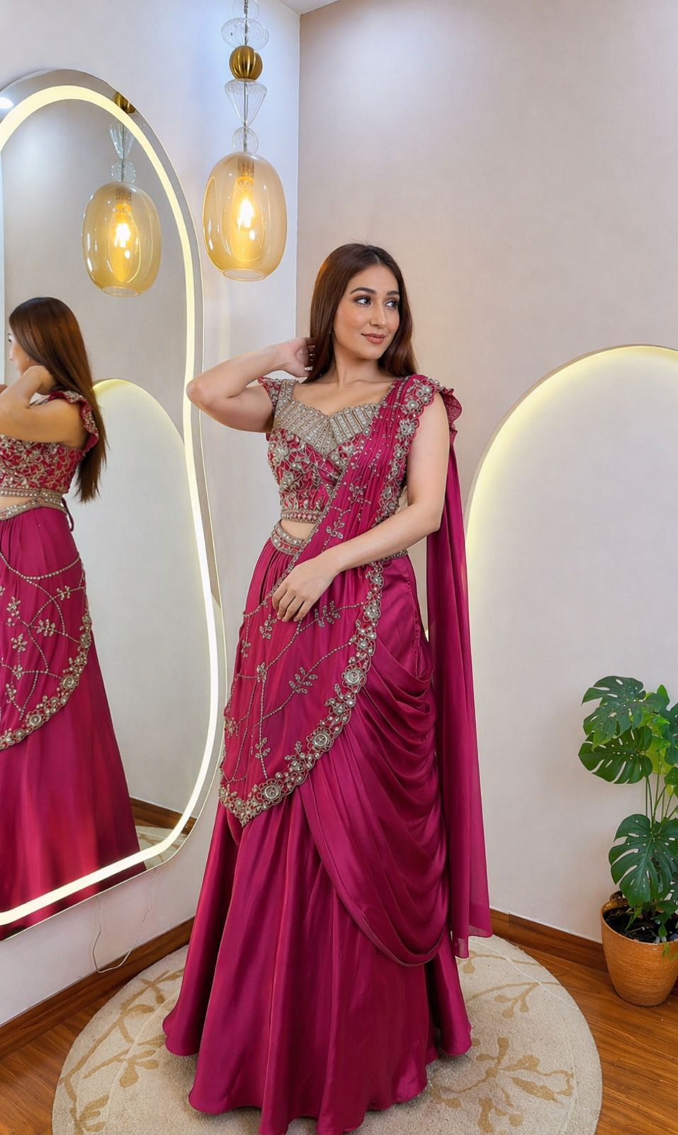 Trending Lehenga Style Saree indow-Western With Blouse set