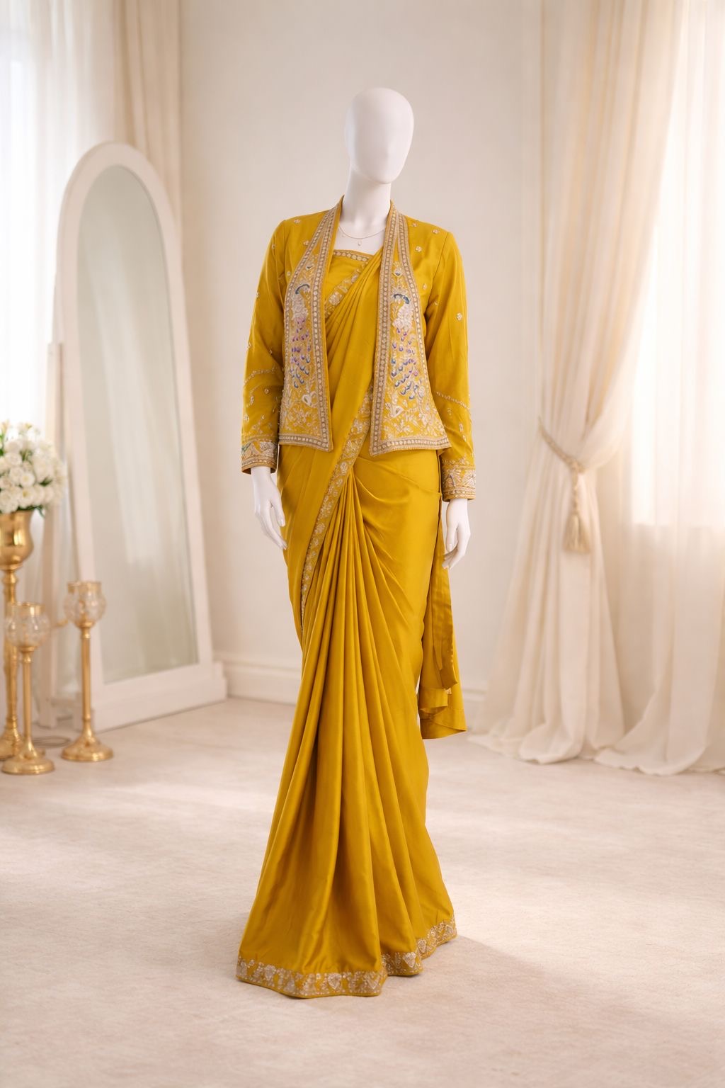New Super Trending Party jacket with saree Reday to wear Embroidery work saree