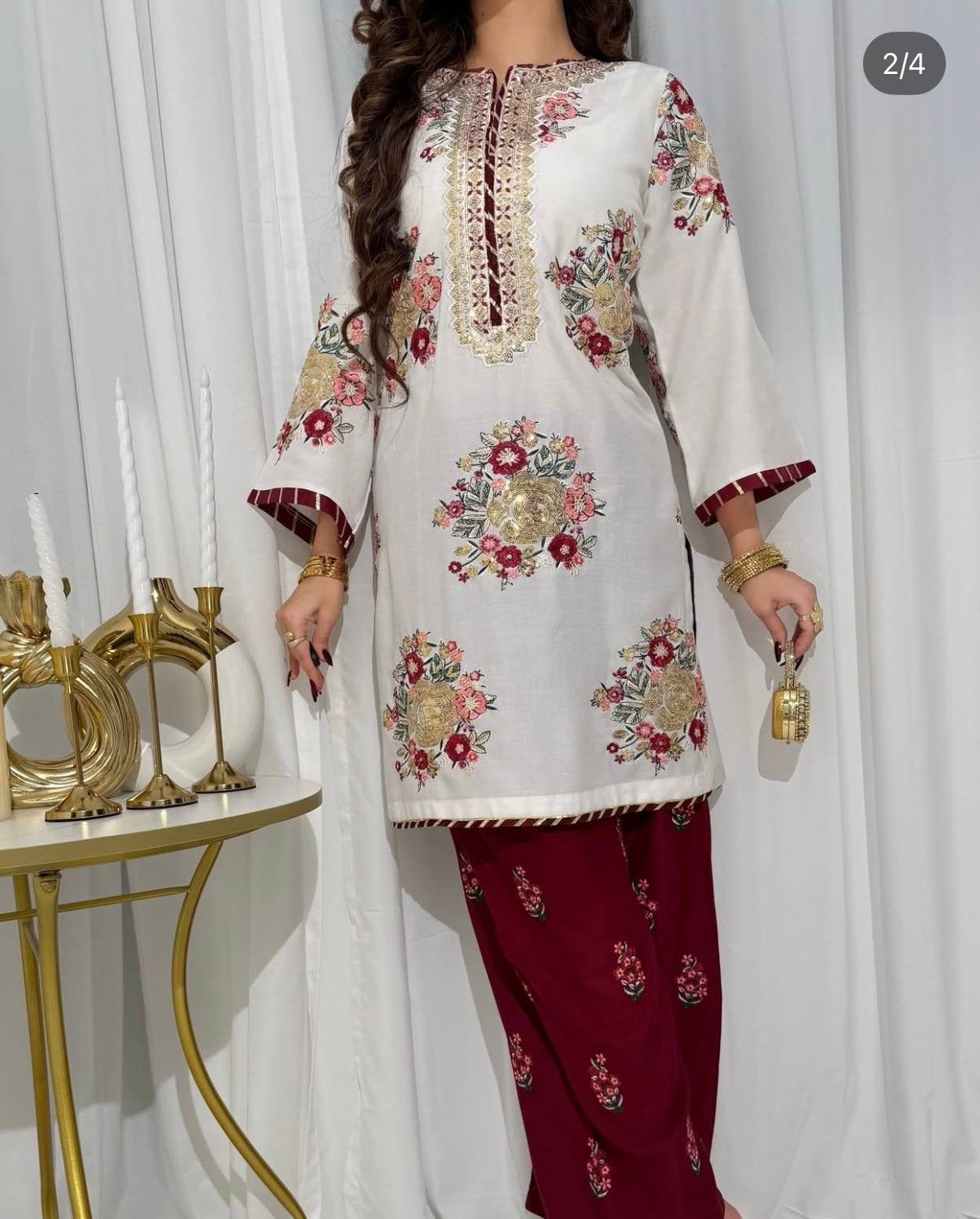 THREAD & SEQUINS, FAUX GEORGETTE FABRIC✨KURTI, DUPATTA & PENT