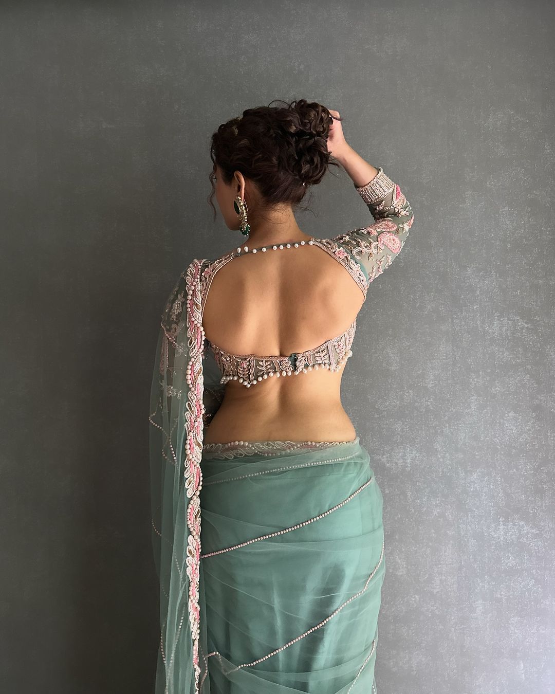 Wedding Wear Sky Color Butterfly Net Embroidery Work With Pearl Moti Work Designer Saree With Fancy Blouse