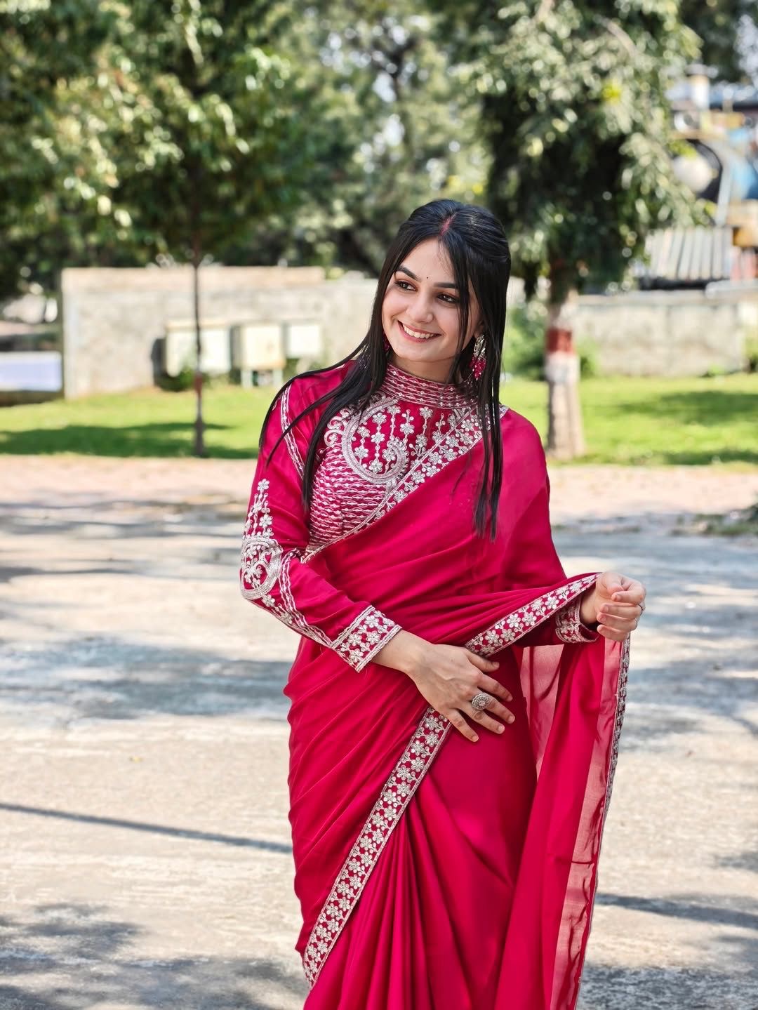 New Super Trending Embroidery Sequence work ready to wear saree with Embroidery Blouse