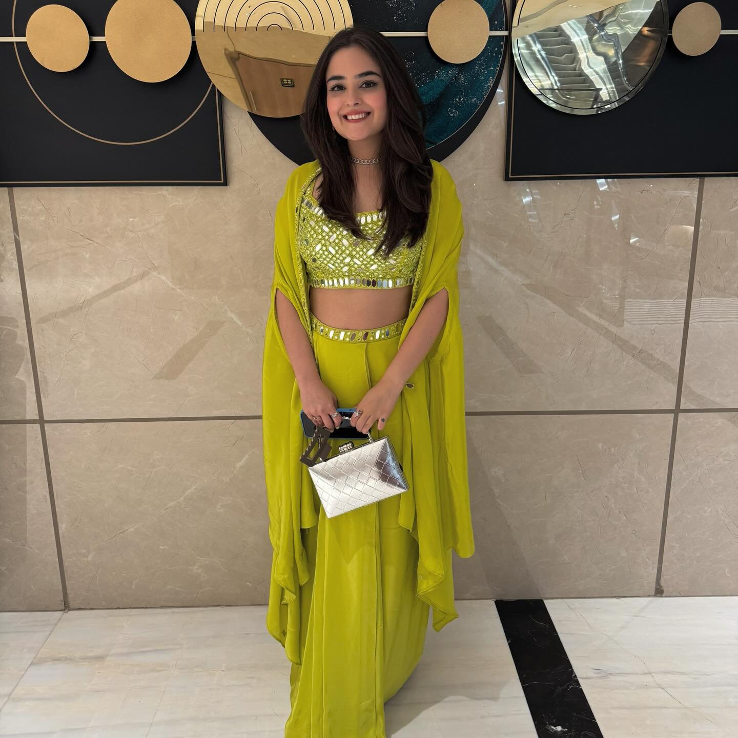 NEON GLOW MIRROR WORK INDO WESTERN DRAPE SET