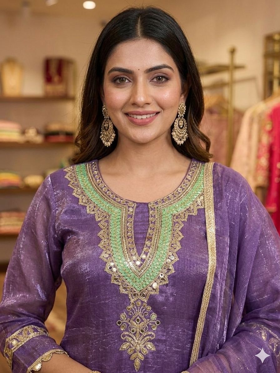 REAL MIRROR WORKED TOP, PANT WITH DUPATTA