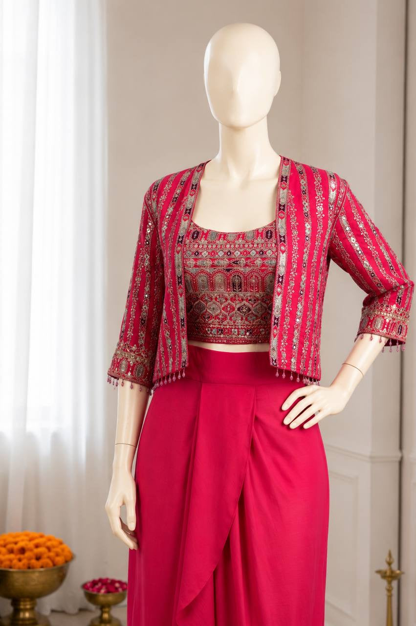 Experience effortless luxury with this premium Koti with Dhoti Lehega