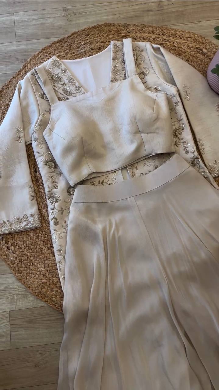 WESTERN STYLE FIONA SILK CORDDING SEQUENCE WORK BLAZER/KOTI, TUBE CHOLI