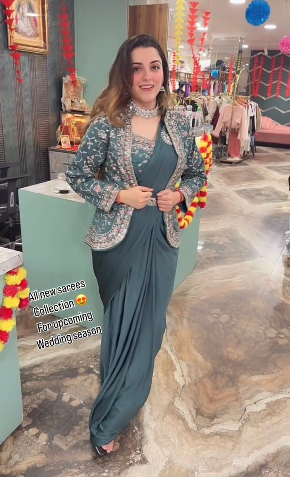 Trendy Indo-Western Ready-to-Wear Saree with Embroidered Koti & Stitched Blouse