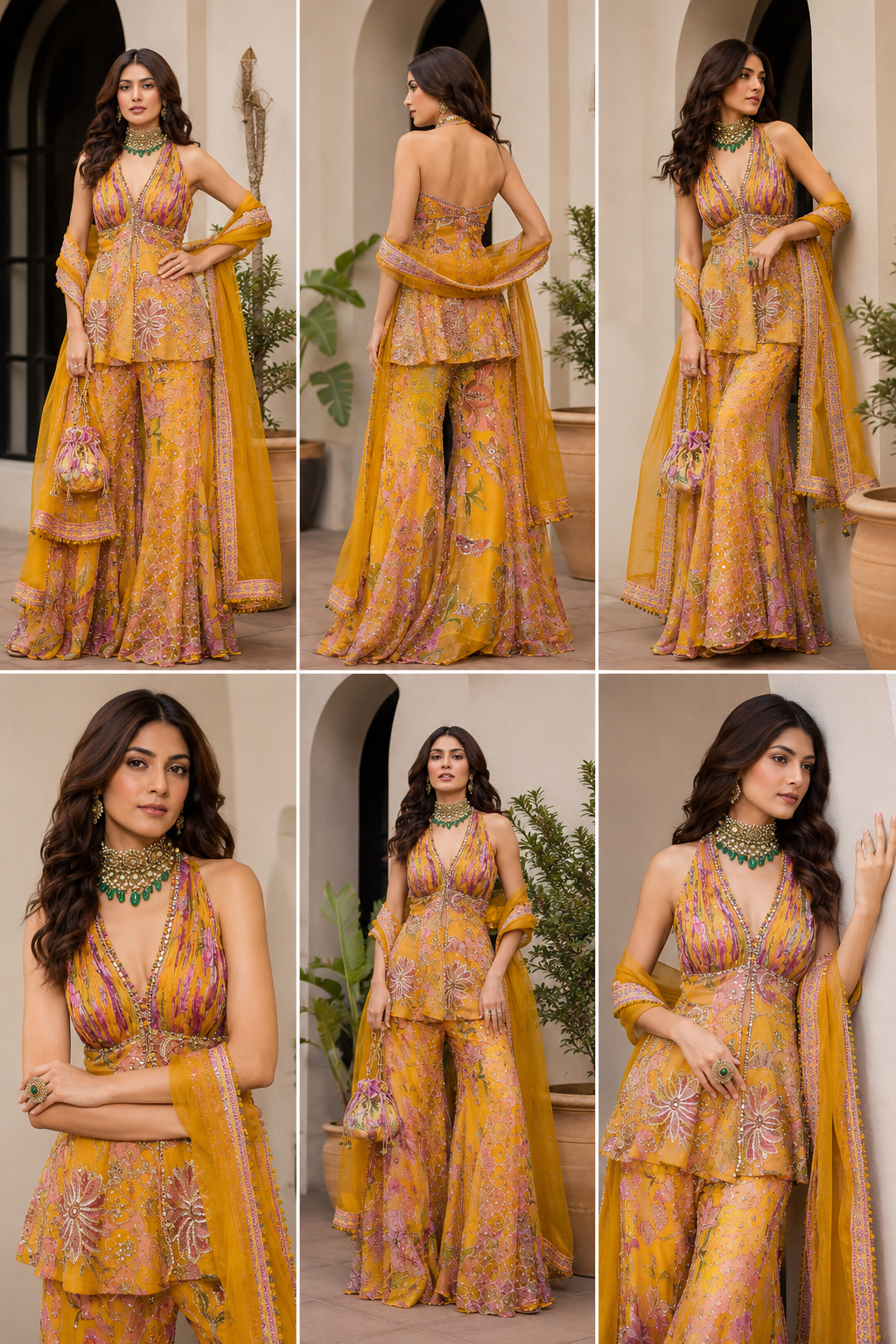 Luxury Mustard Yellow Designer Embroidered Sharara Set With Dupatta