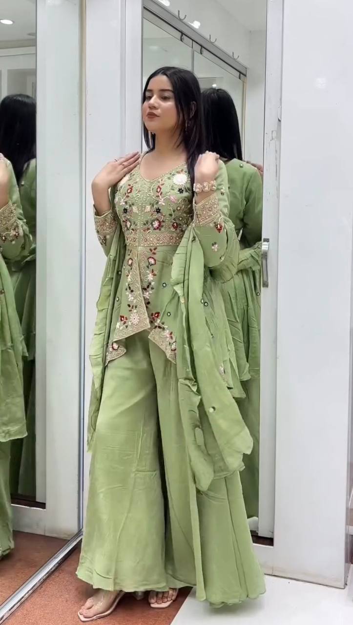 WEDDING SEASON OUR SEQUENCE EMBROIDERED TOP, PLAZZO AND DUPATTA