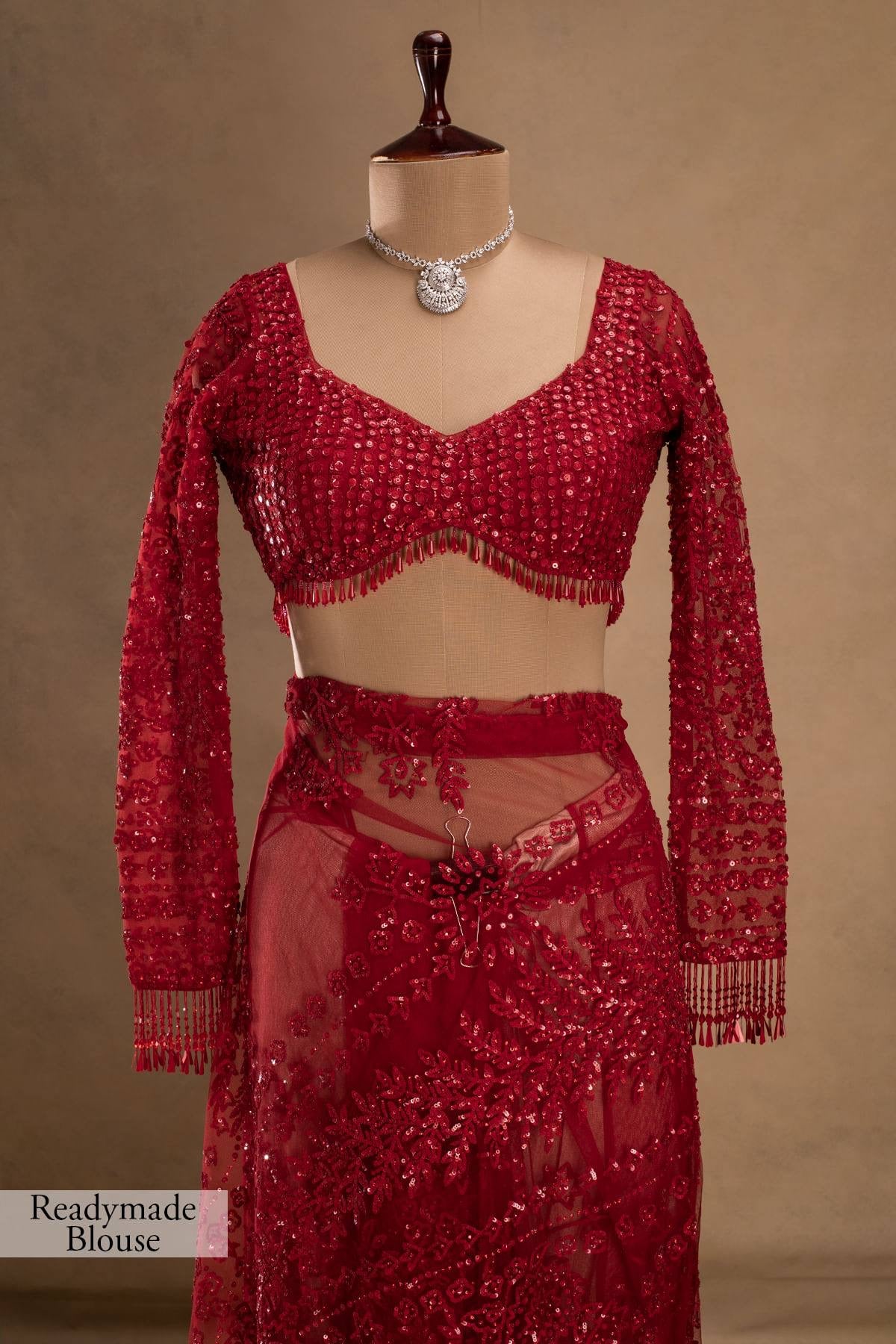 HEAVY EMBROIDERY & FANCY LACE WORK SAREE WITH STITCH BLOUSE
