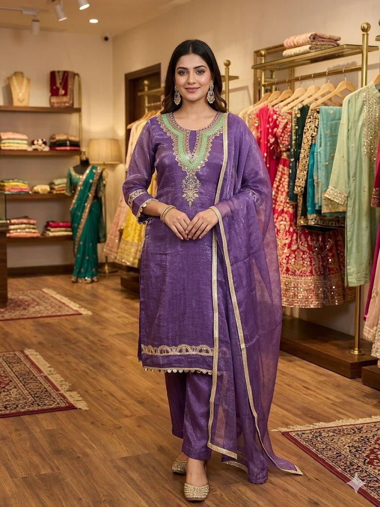 REAL MIRROR WORKED TOP, PANT WITH DUPATTA