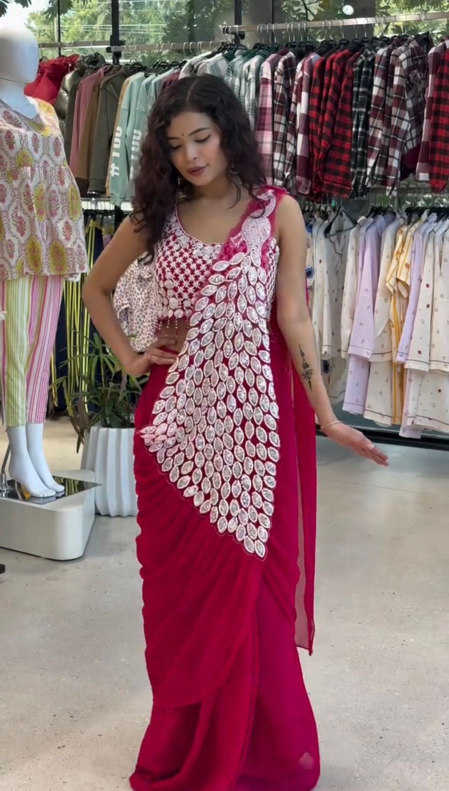 NEW SUPERHIT TRENDING READY TO WEAR SAREE WITH FULLY EMBROIDERED STYLIST BOLUES