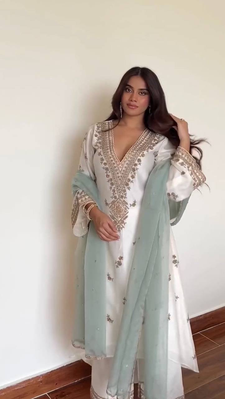 EID 🌙 EXCLUSIVE 3 PIECE PLAZZO PAIR WITH   DUPATTA