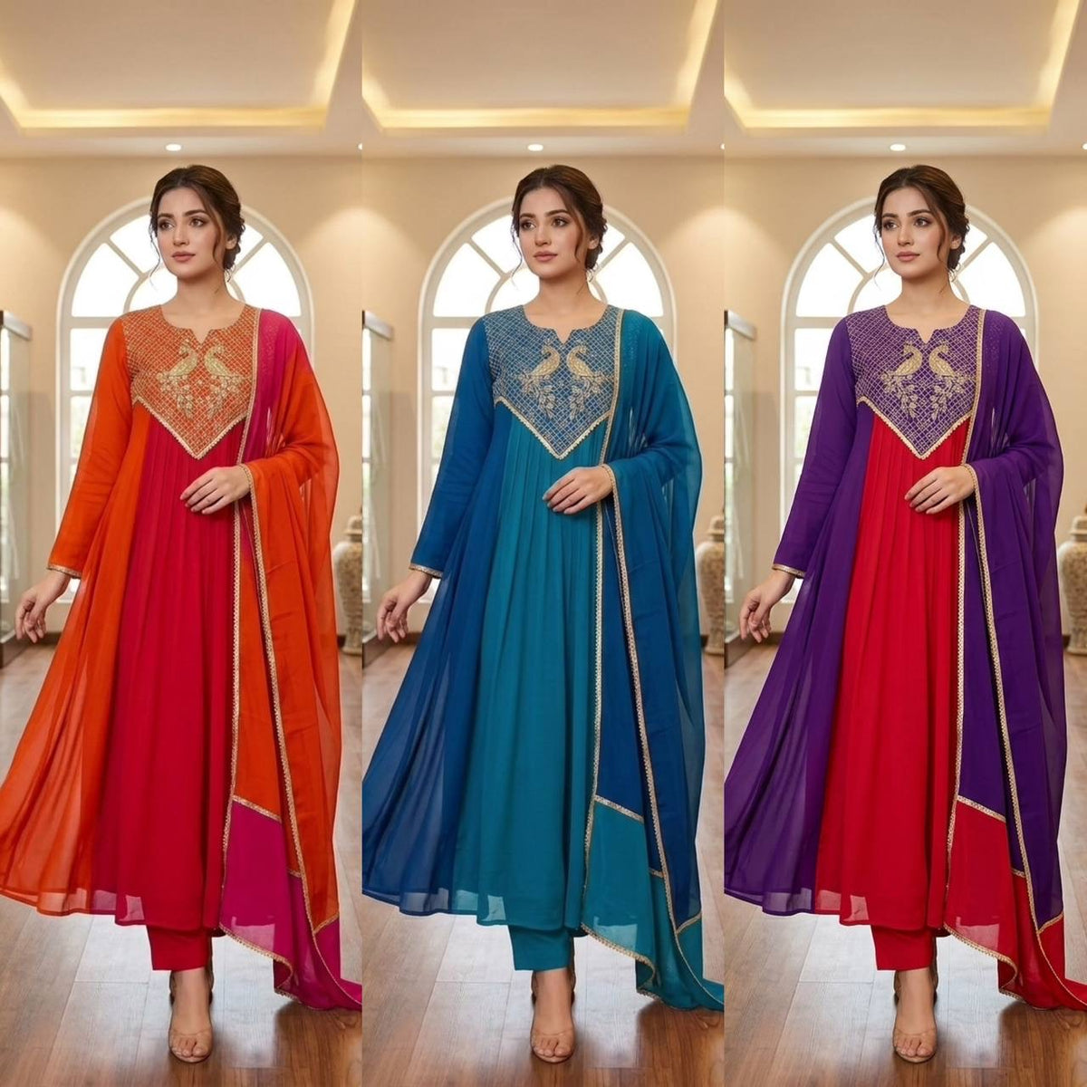 Beautiful Dual Tone Mul Chanderi Anarkali Set