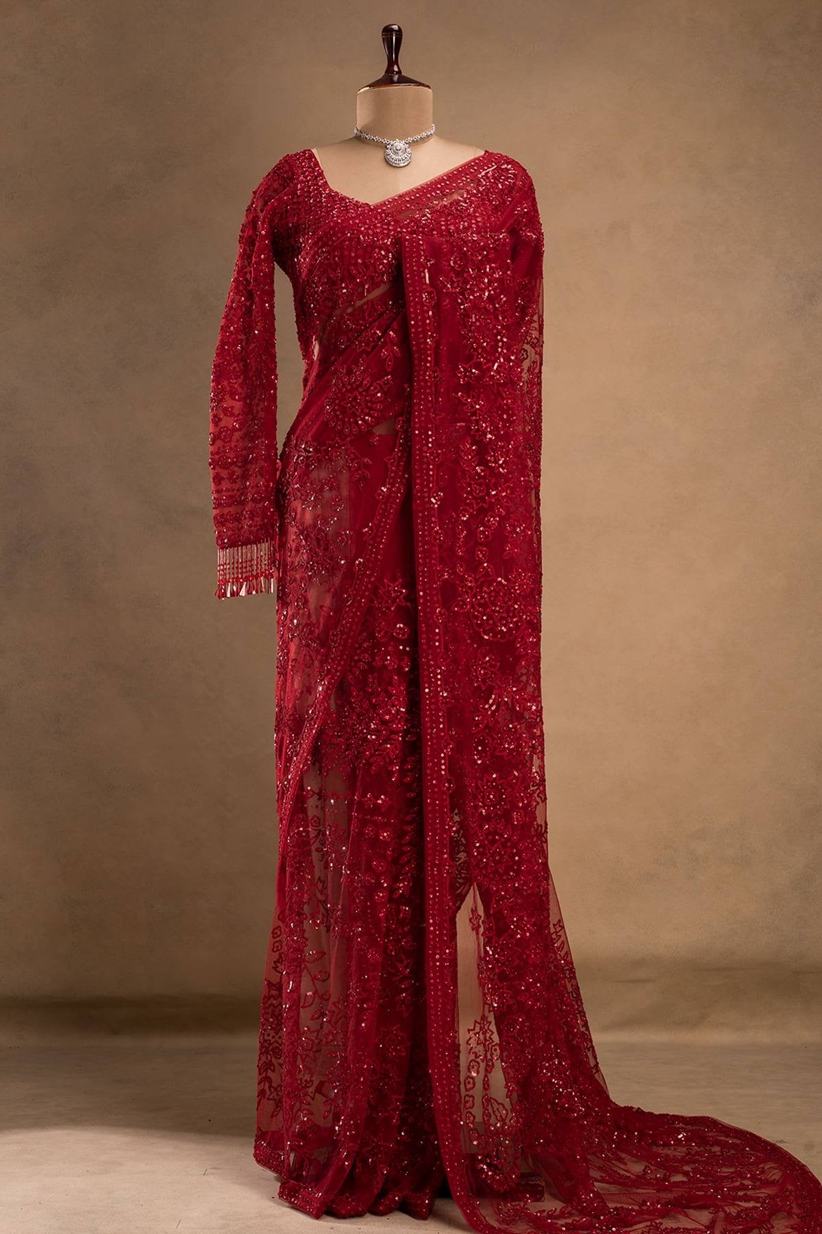 HEAVY EMBROIDERY & FANCY LACE WORK SAREE WITH STITCH BLOUSE