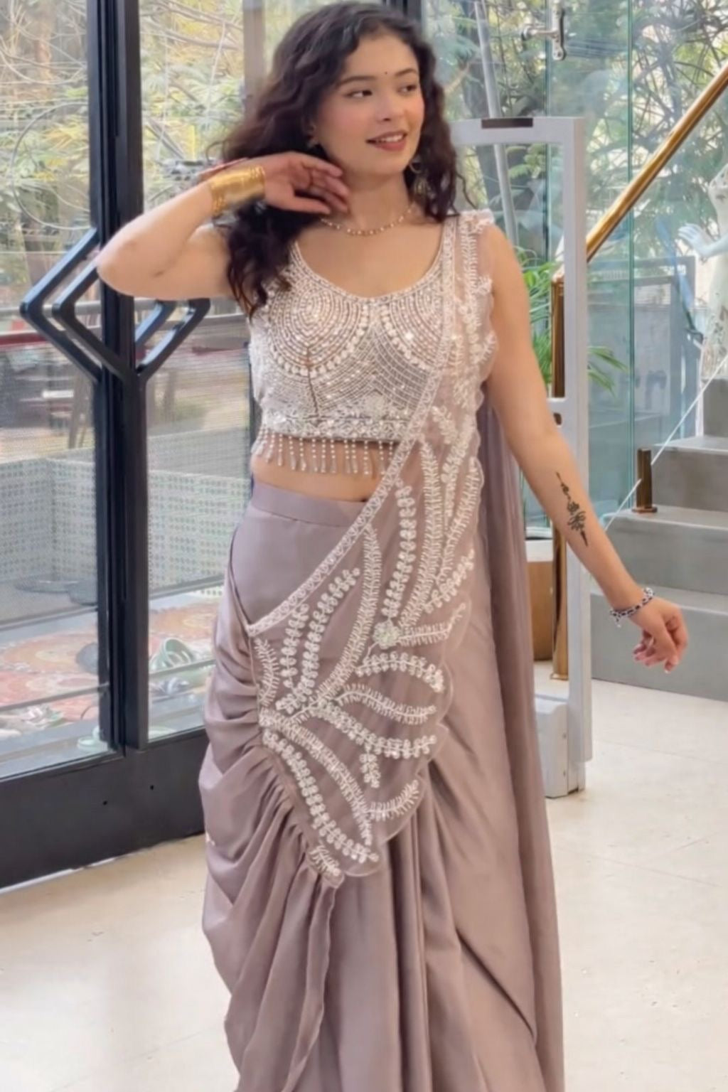 ready to wear saree with Embroidery Blouse